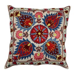 Uzbek Suzani Pillow Case, Embroidered Cotton 
Silk Cushion Cover