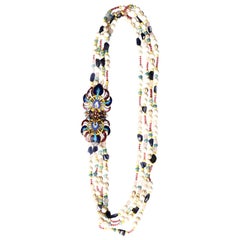 lange Regenbogen-Halskette aus Uzbekistan-Emaille mit türkisem Rodocrosite-Achat