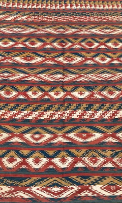Tappeto Kilim Tribale Ghudjeri dell'Uzbekistan in lana, dimensioni della stanza, inizio XX secolo