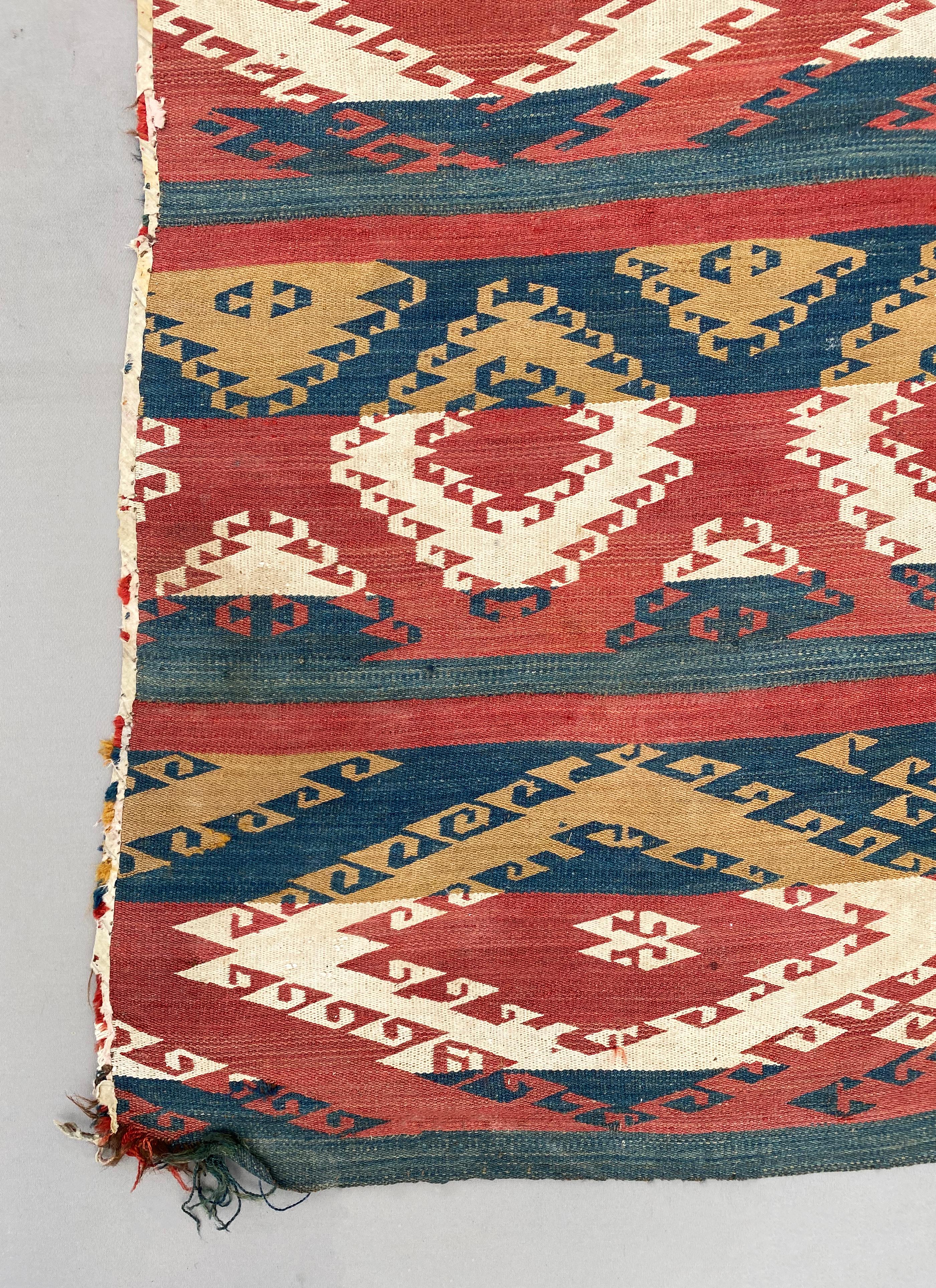 Hand-Knotted Uzbekistan Ghudjeri Tribal Kilim Rug from Wool, Room Size, Early 20th Century For Sale