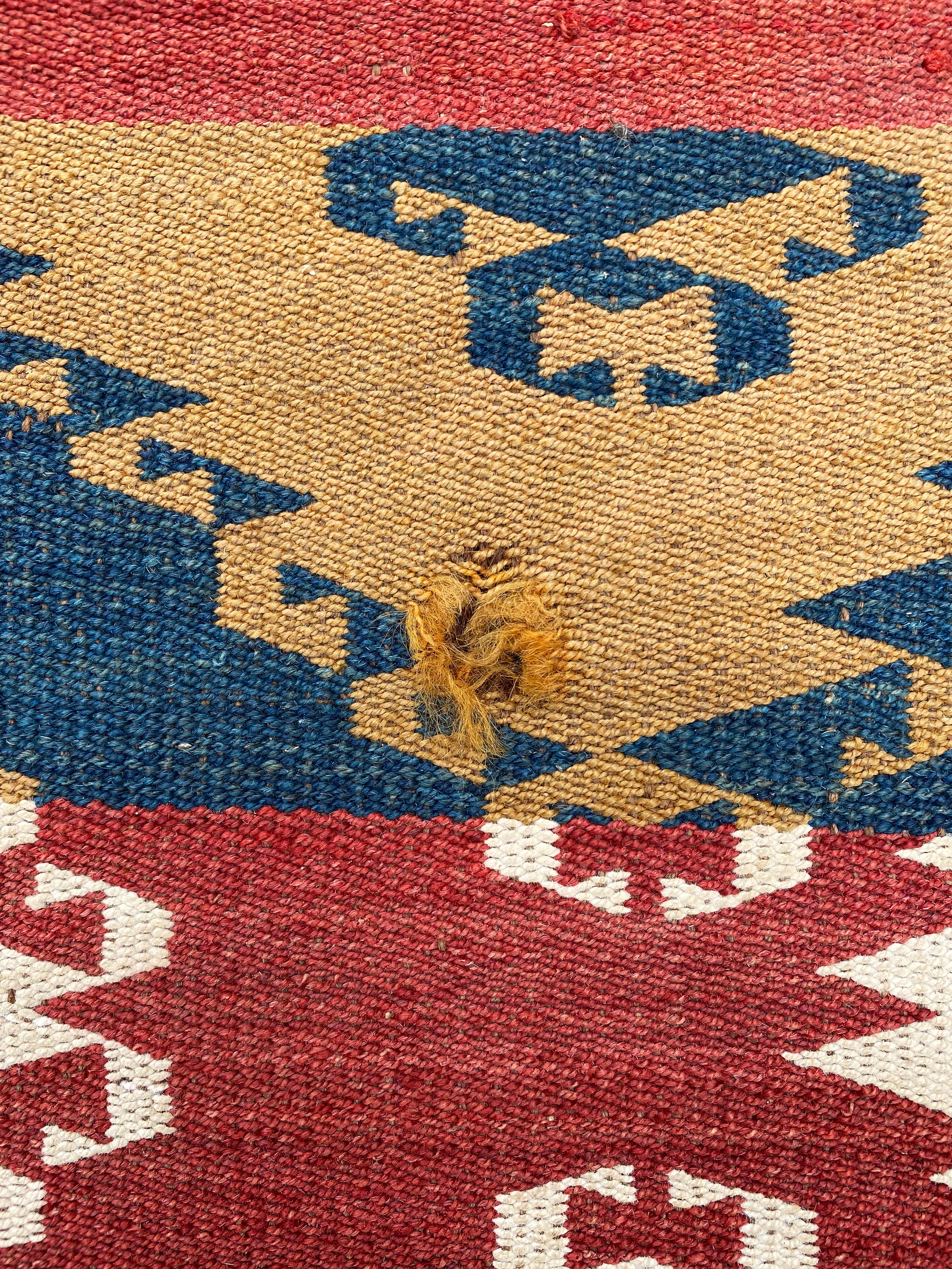 Uzbekistan Ghudjeri Stammeskunst-Kelim-Teppich aus Wolle, Zimmergröße, frühes 20. Jahrhundert im Angebot 3