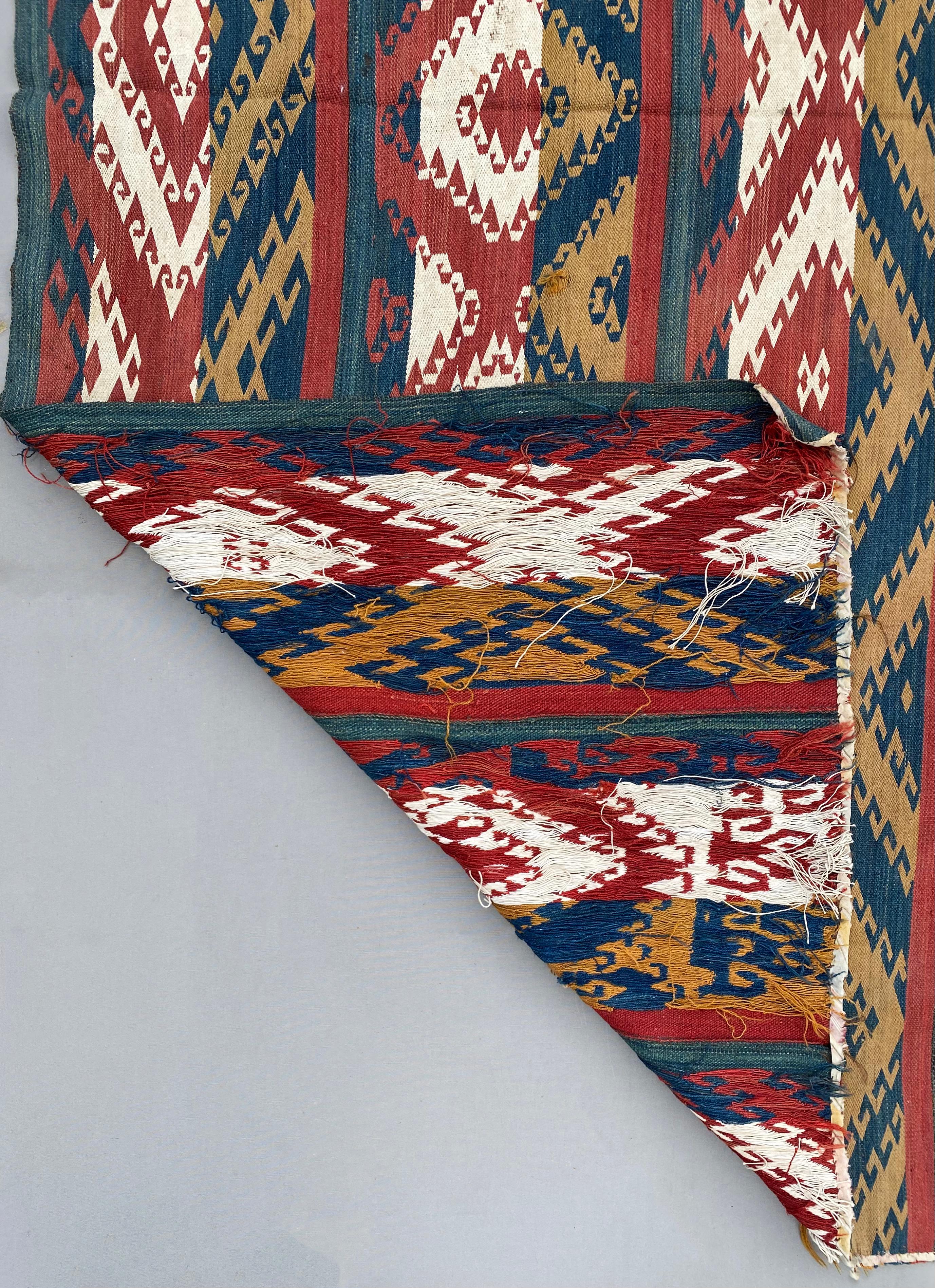 Uzbekistan Ghudjeri Tribal Kilim Rug from Wool, Room Size, Early 20th Century For Sale 3