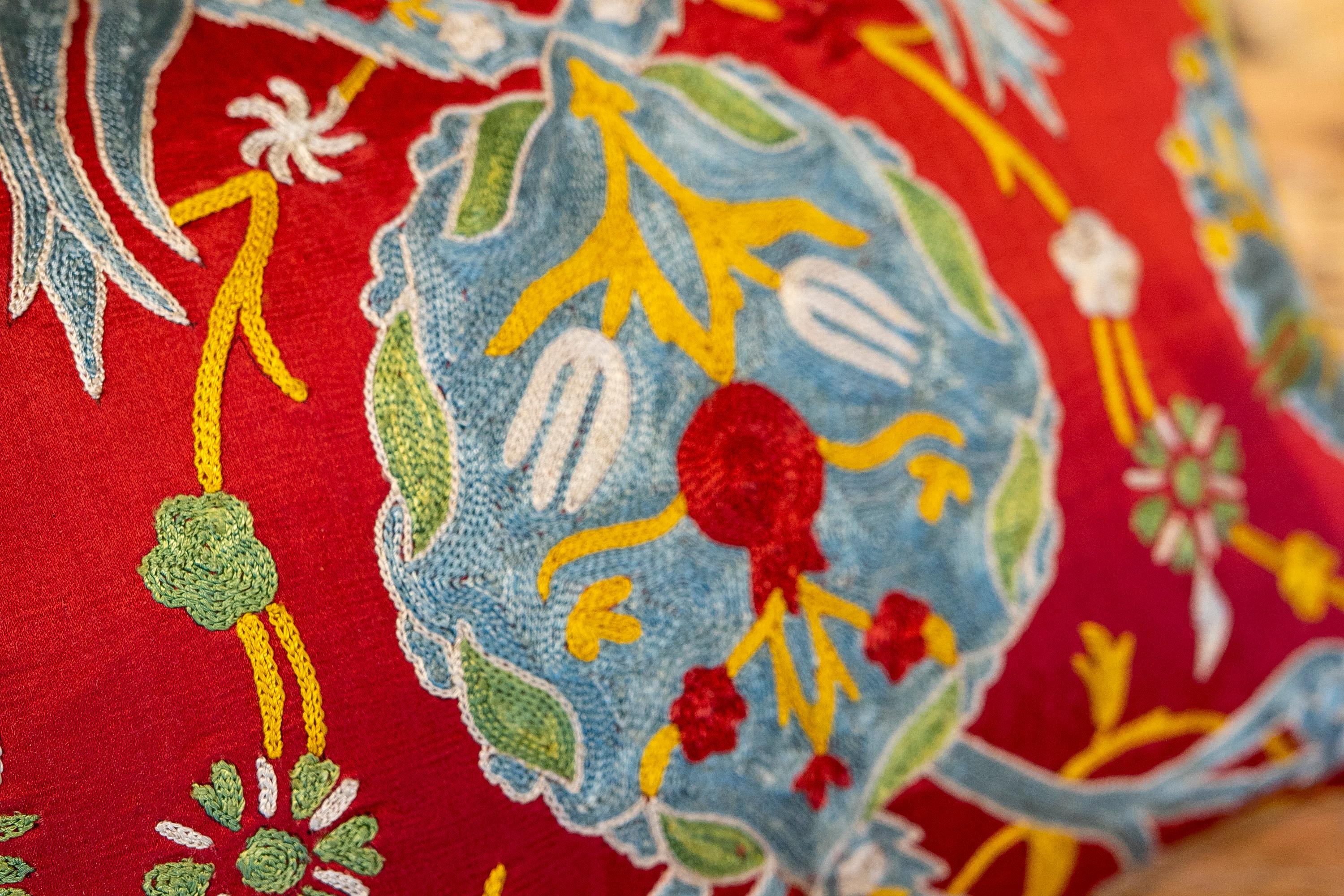 Uzbekistan Suzani Cushion Made of Silk and Cotton Fabric in Bright Colours 12