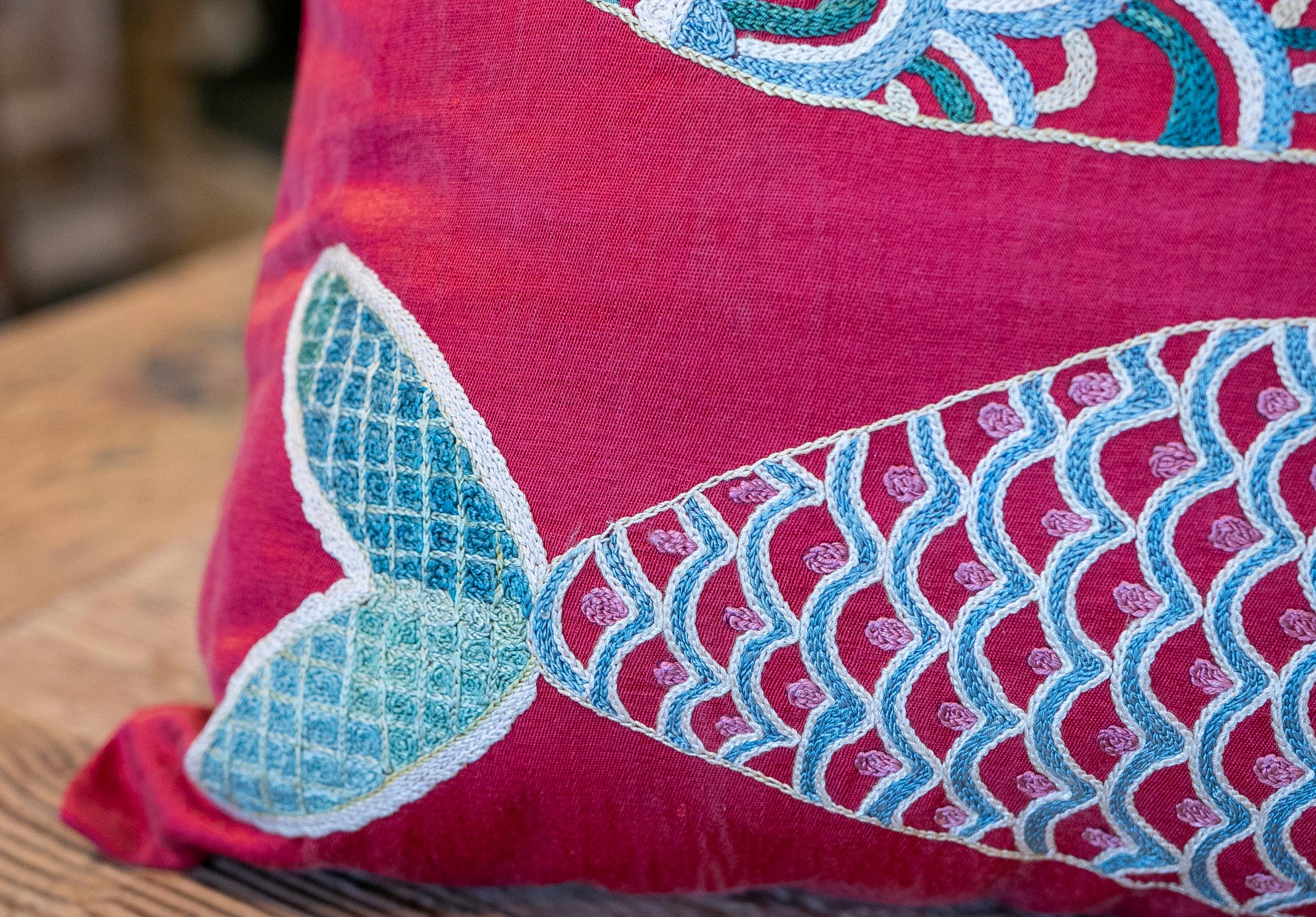 Uzbekistan Suzani Cushion made of Silk and Cotton Fabric in Bright Colours 1