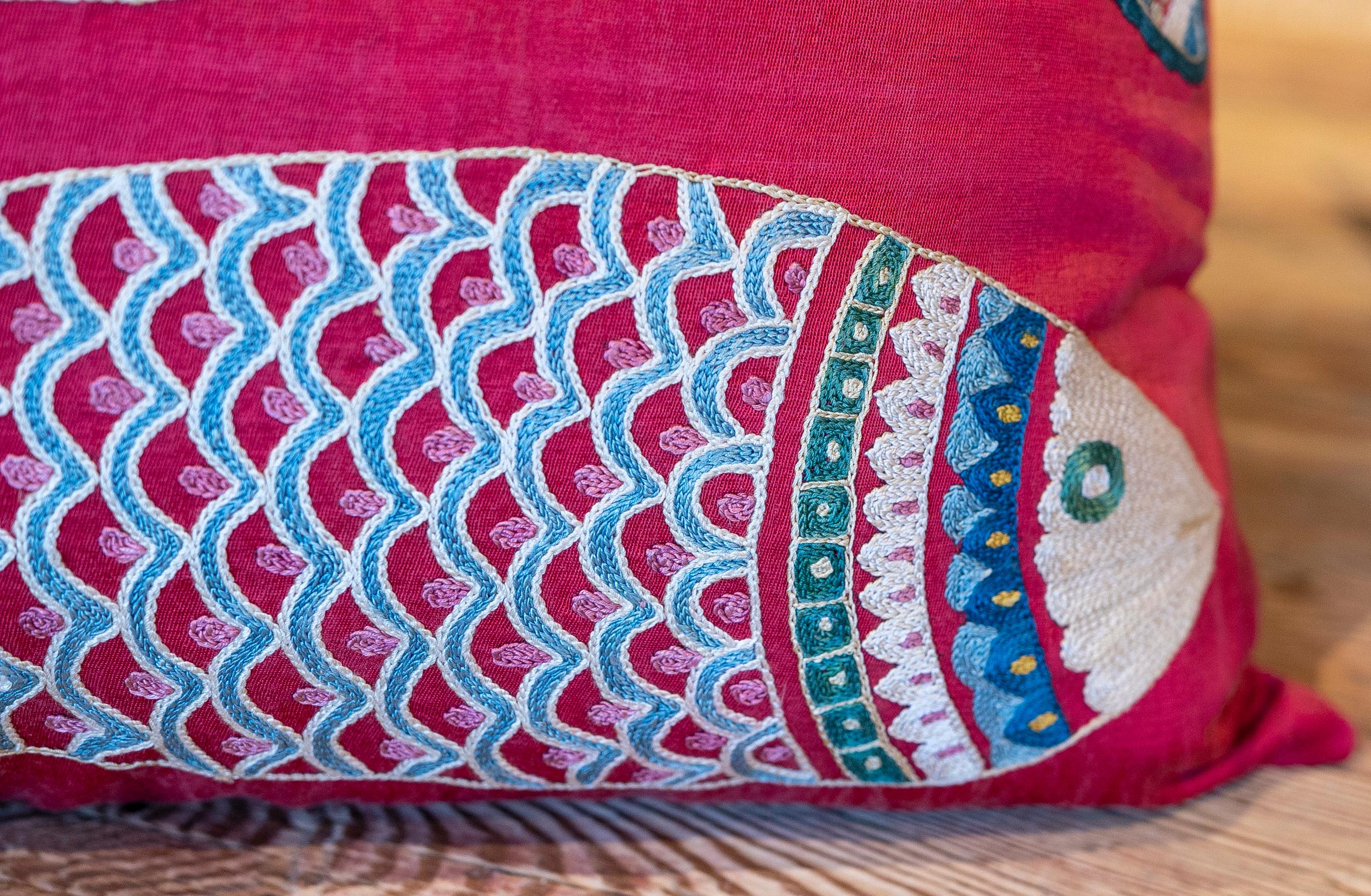 Uzbekistan Suzani Cushion made of Silk and Cotton Fabric in Bright Colours 2