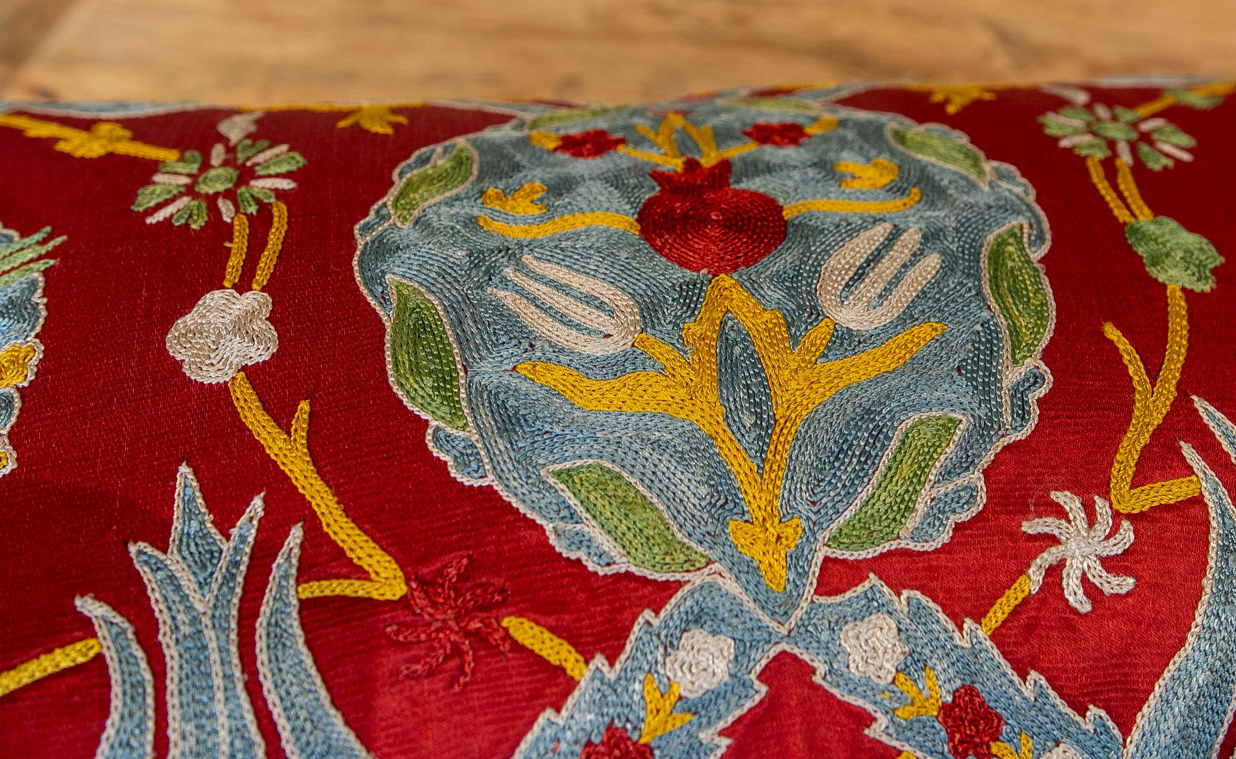 Uzbekistan Suzani Cushion Made of Silk and Cotton Fabric in Bright Colours 2