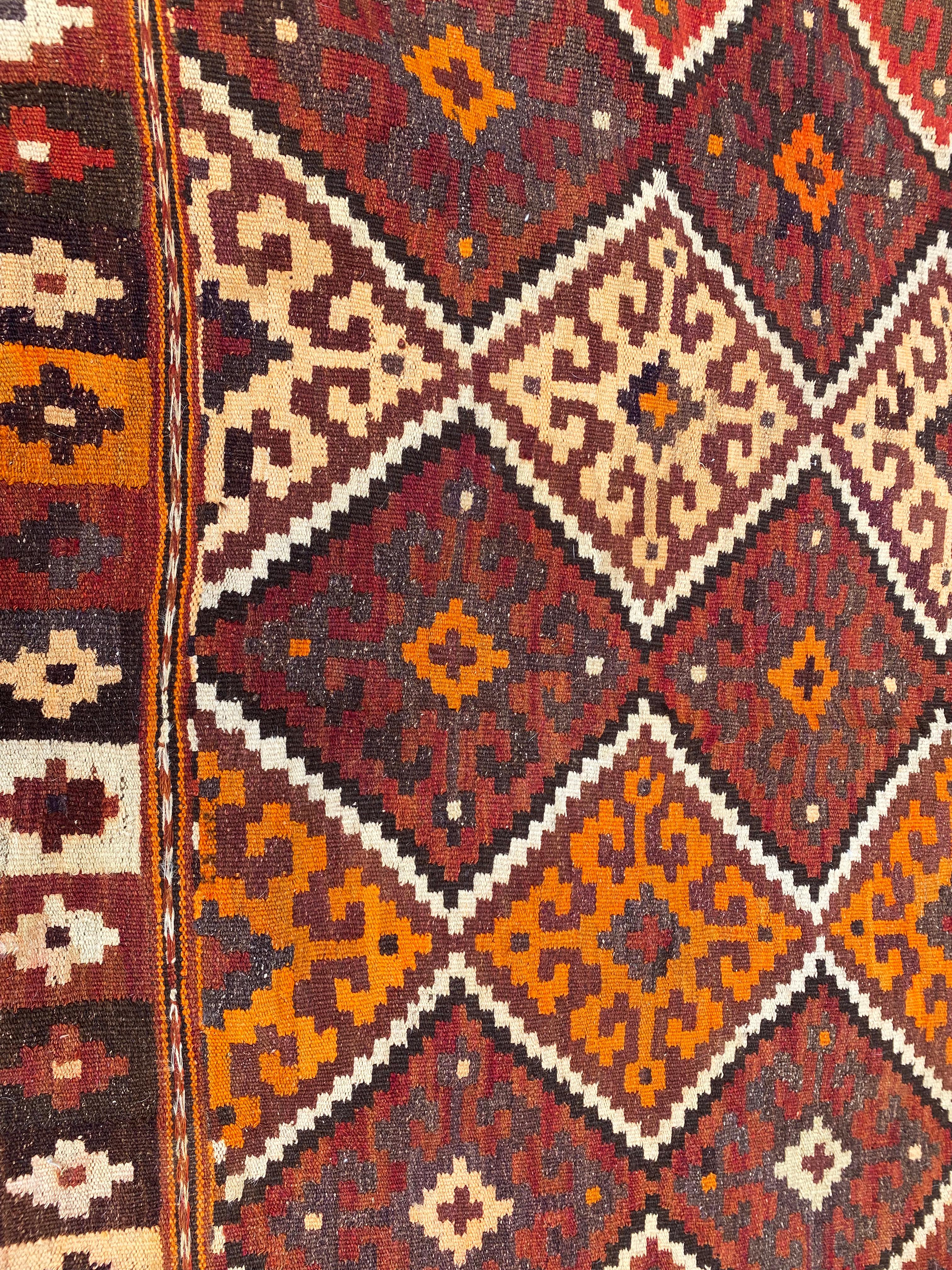 Hand-Crafted Uzbekistan Tartari Ranghi Kilim Rug from Wool, Early 20th Century For Sale