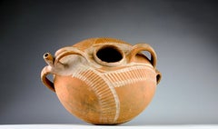 Uzech Artisans, Kaolin Painted Dourne Quercy Earthenware Water Jug, France 1800s