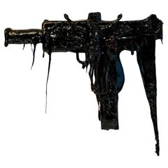 Vintage Uzi Gun  Black   Tar   Replica ,  Art