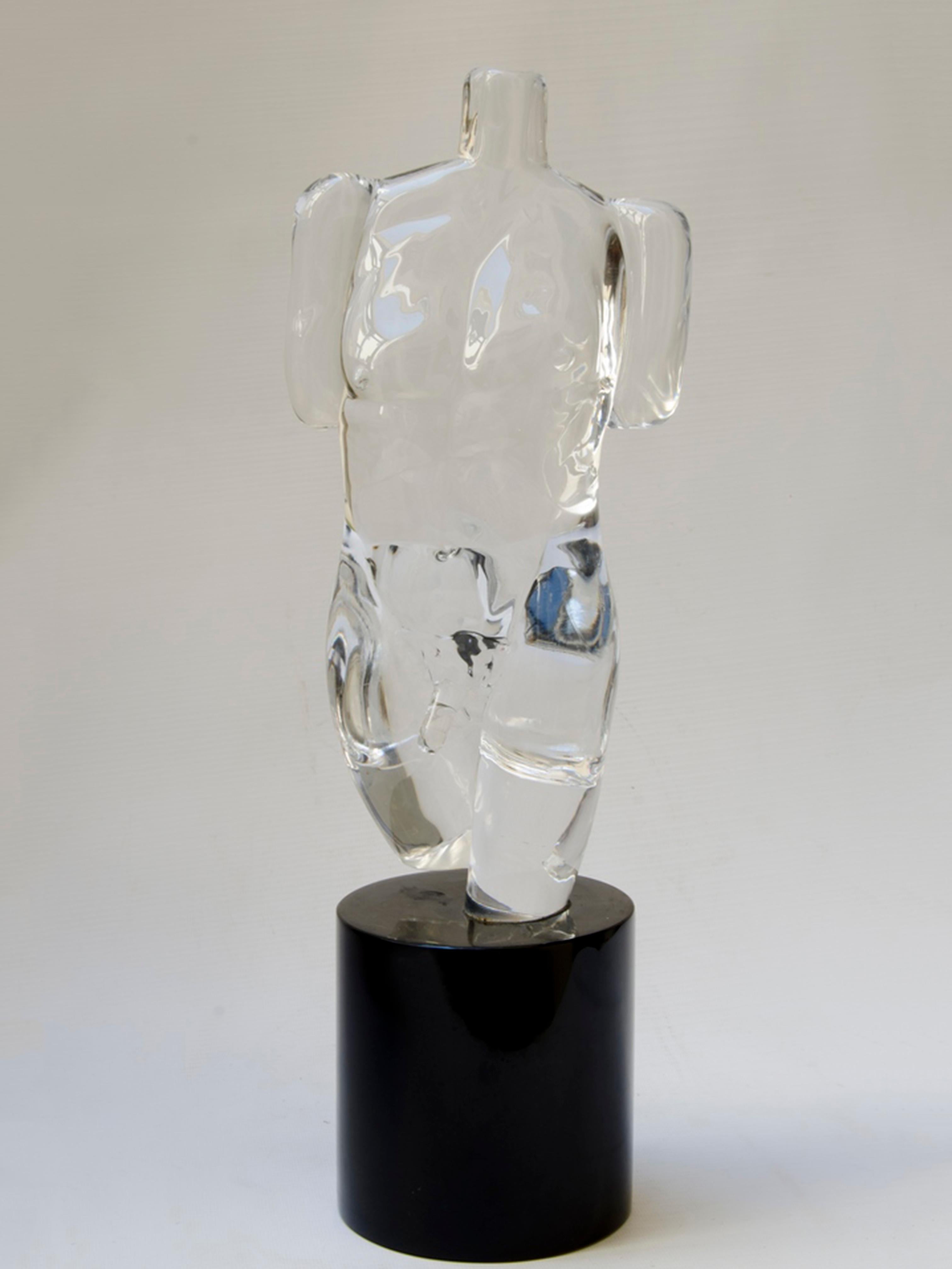 Mid-Century Modern V.  Artist Signed Murano Art Glass Nude Male Sculpture on Base For Sale