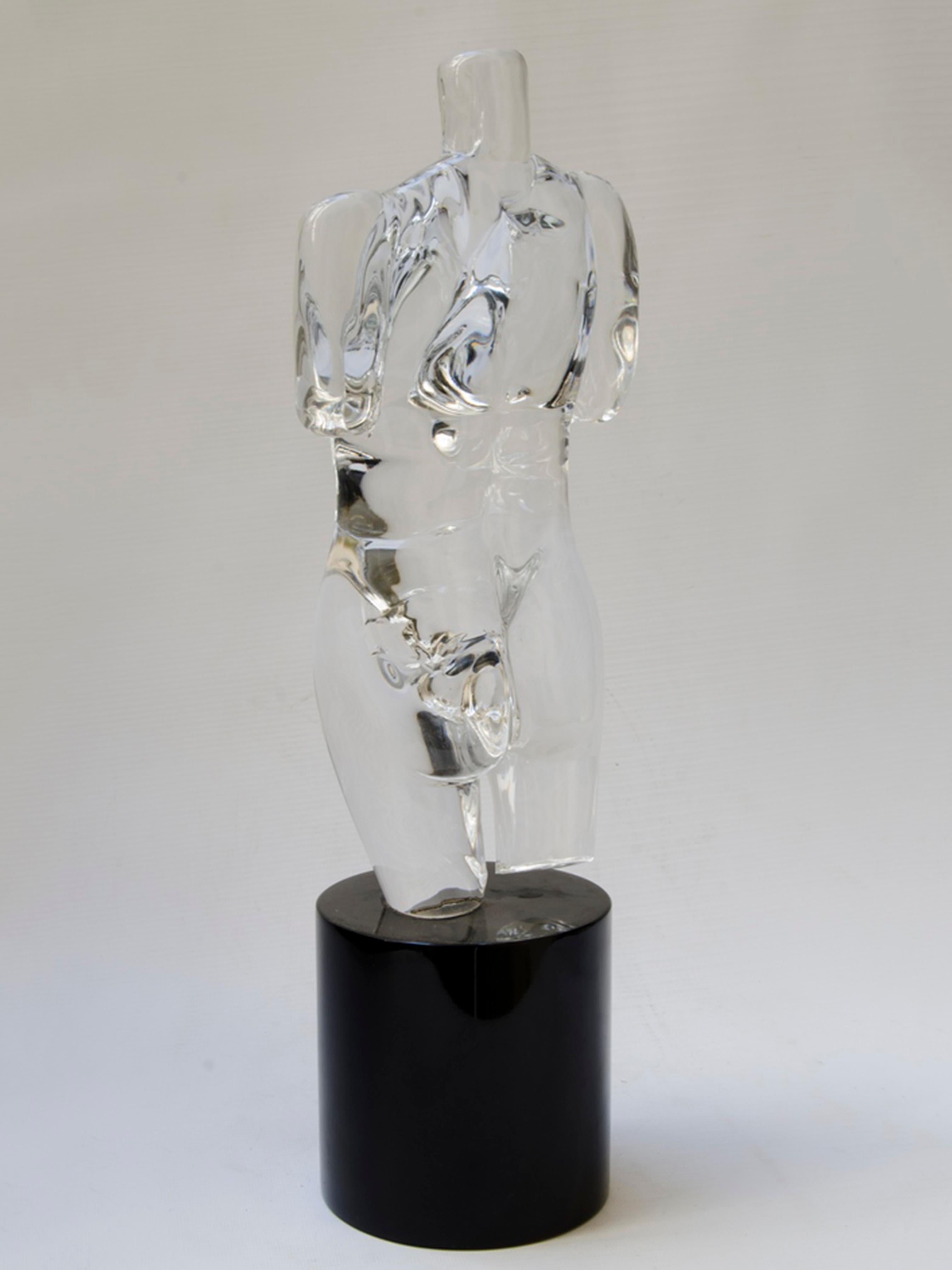 Italian V.  Artist Signed Murano Art Glass Nude Male Sculpture on Base For Sale