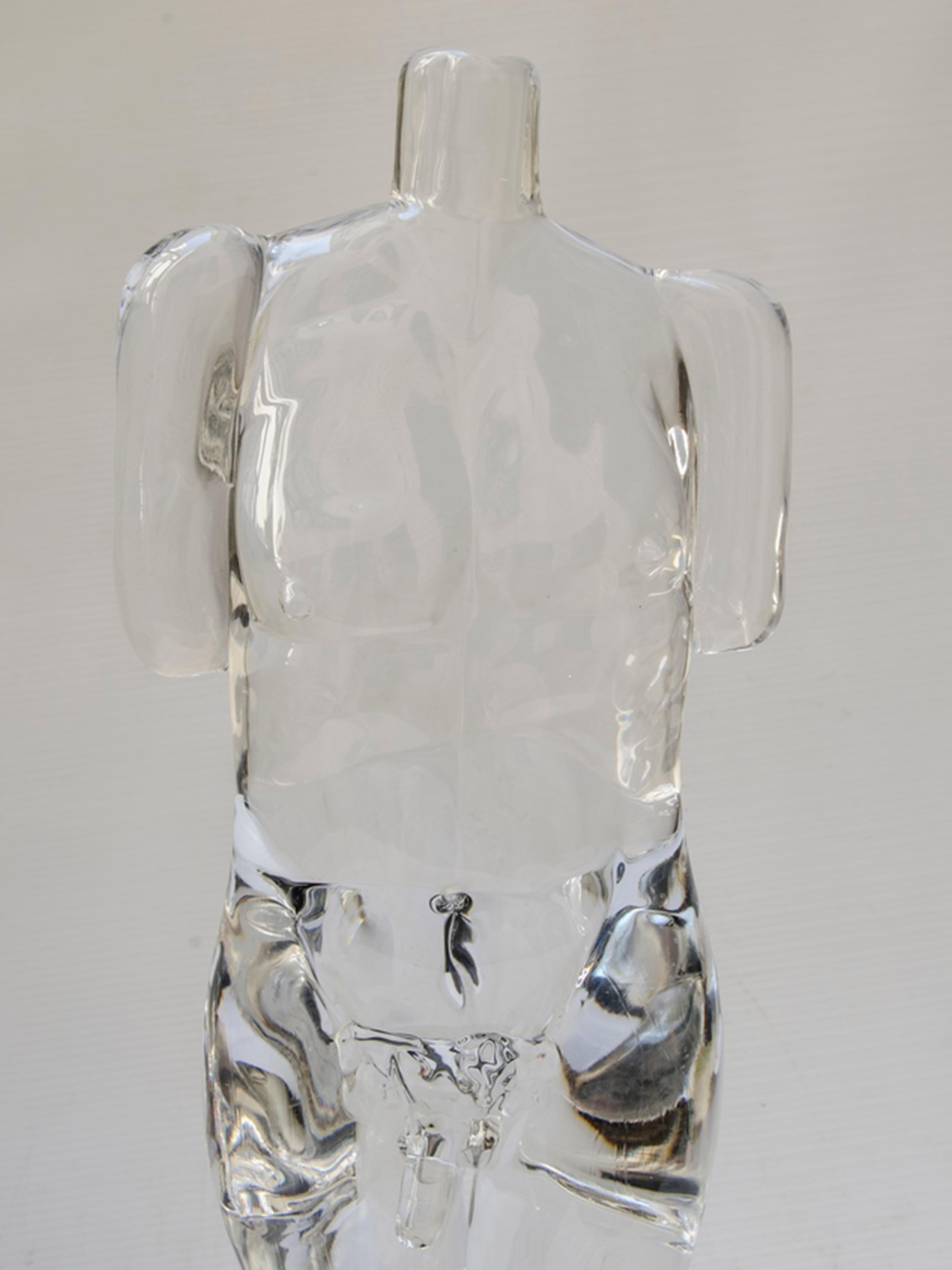 Engraved V.  Artist Signed Murano Art Glass Nude Male Sculpture on Base For Sale