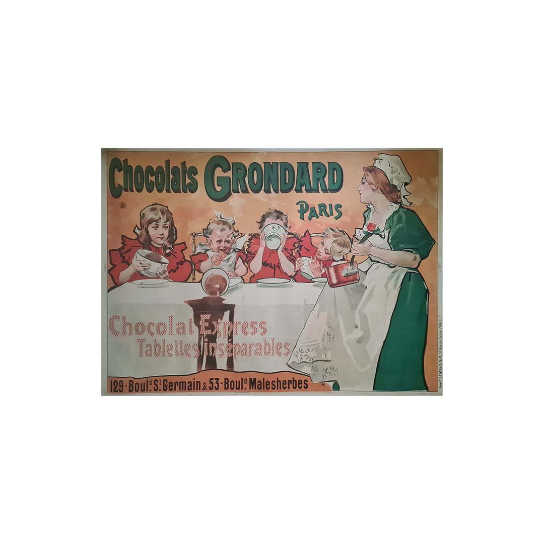 Original poster for Chocolat Grondard.

Between the rue M. le Prince and the rue de l'Odéon, there used to be a beautiful Chocolat Grondard store. Founded in 1853, Grondard later had two stores in Paris: 129, boulevard Saint Germain, and 53,