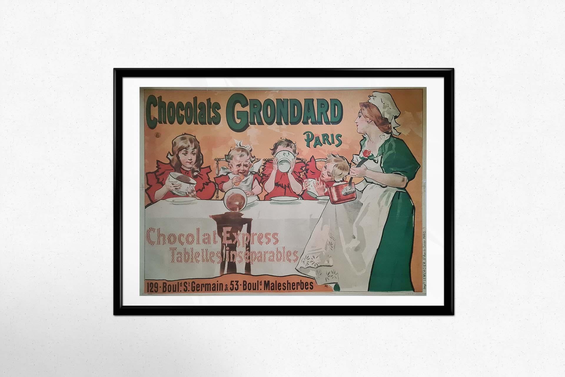 Circa 1900 Original poster for Chocolat Grondard - Gastronomy - Advertising For Sale 2