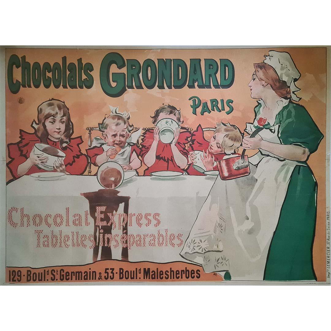 Circa 1900 Original poster for Chocolat Grondard - Gastronomy - Advertising - Print by V. B.