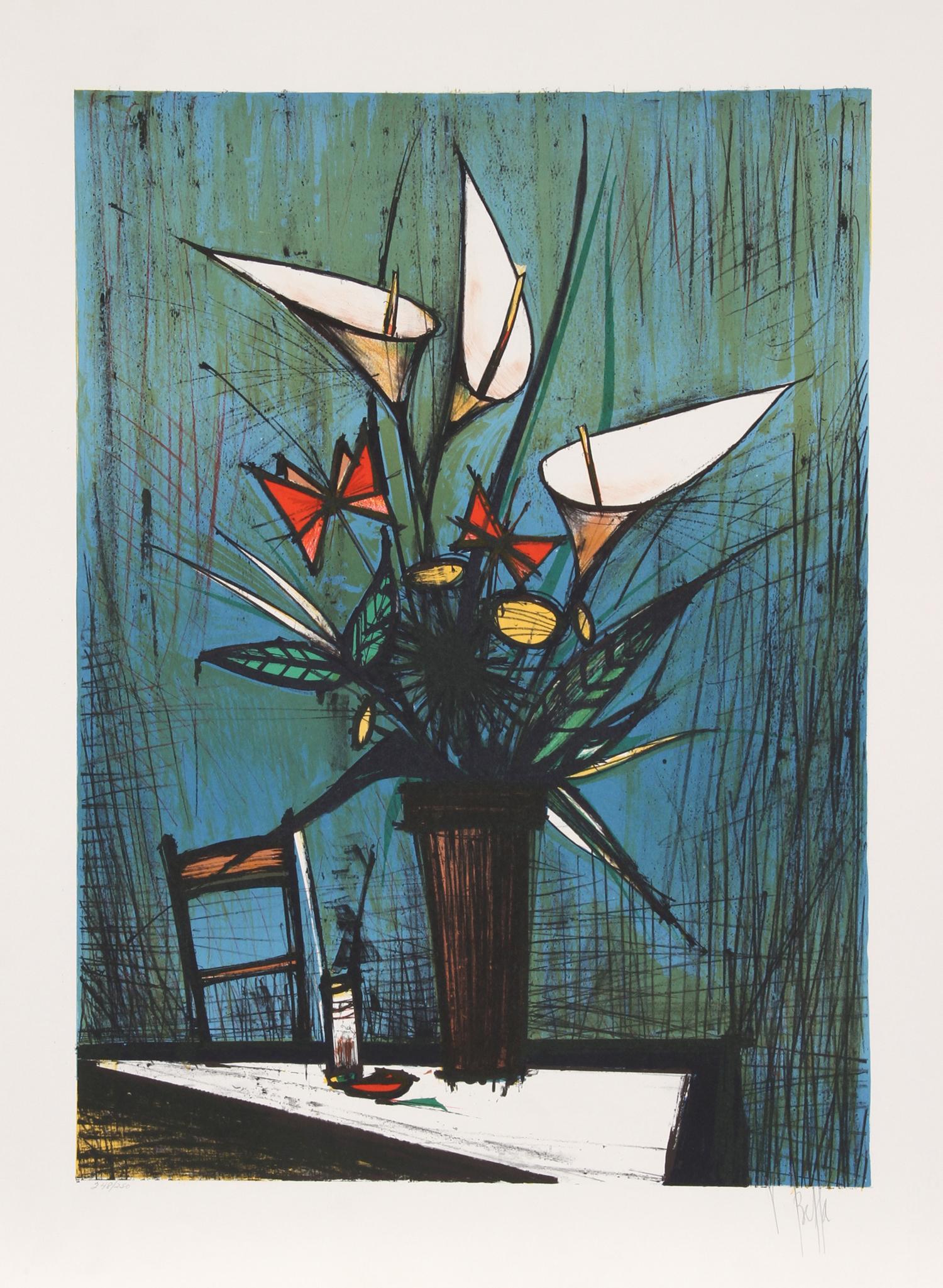 Flowers
V. Beffa
Date: circa 1977
Lithograph on Arches, Signed and numbered in pencil
Edition of 250
Image Size: 24 x 17.5 inches
Size: 29.5 in. x 21.5 in. (74.93 cm x 54.61 cm)