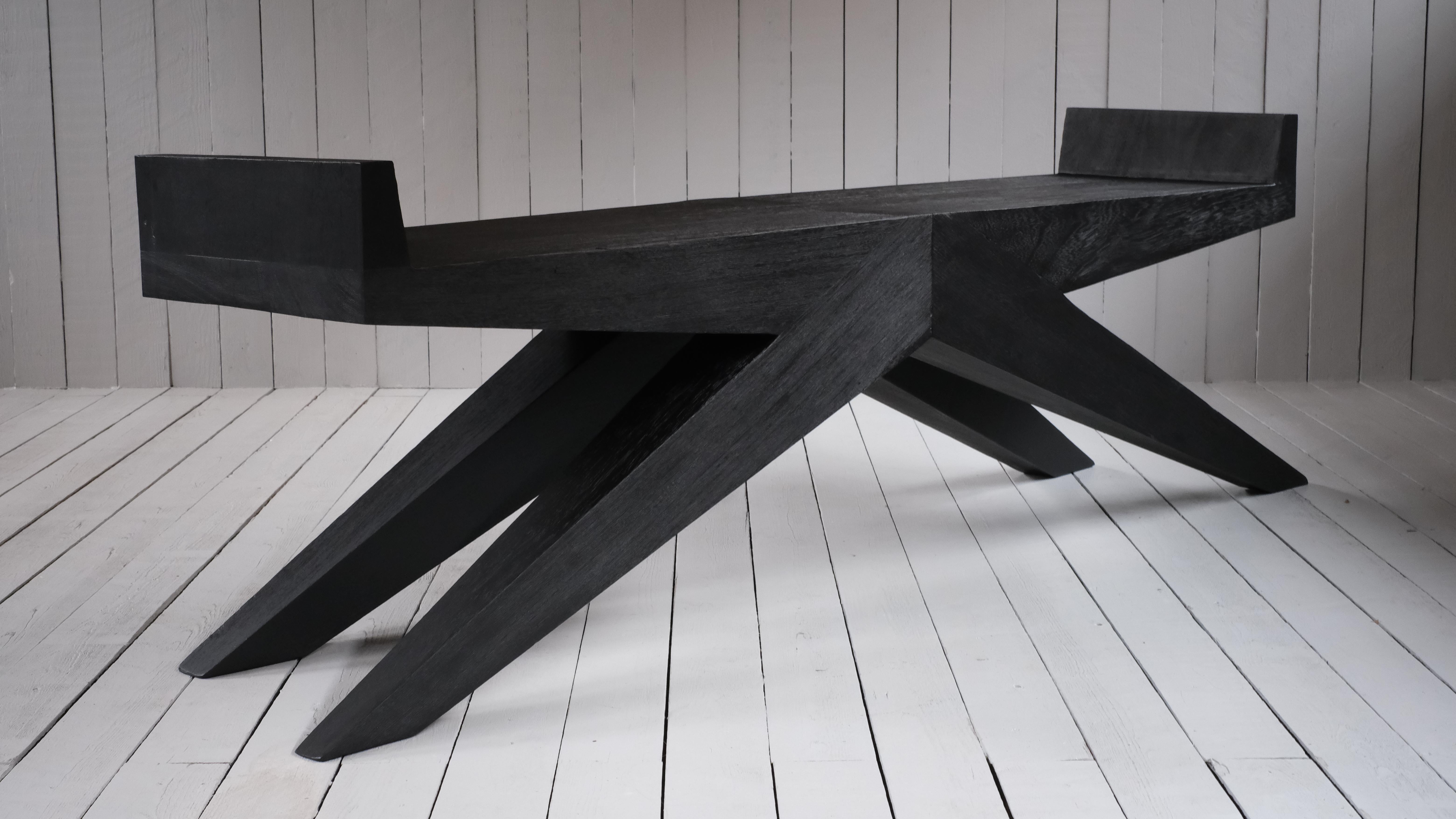 Modern V-Bench in Iroko Wood by Arno Declercq For Sale