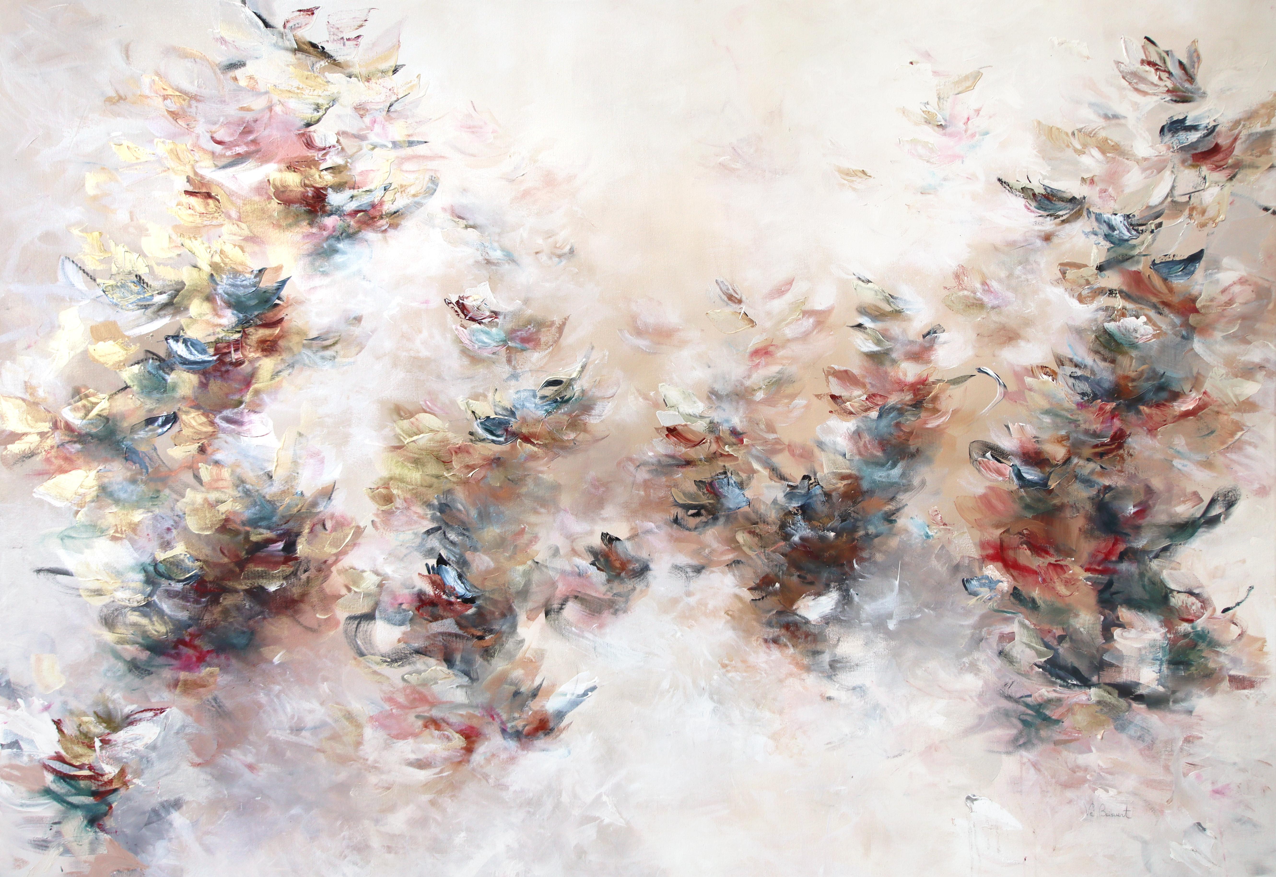 A Romantic Dance - Large Abstract Illuminous Textural Floral Acrylic Painting