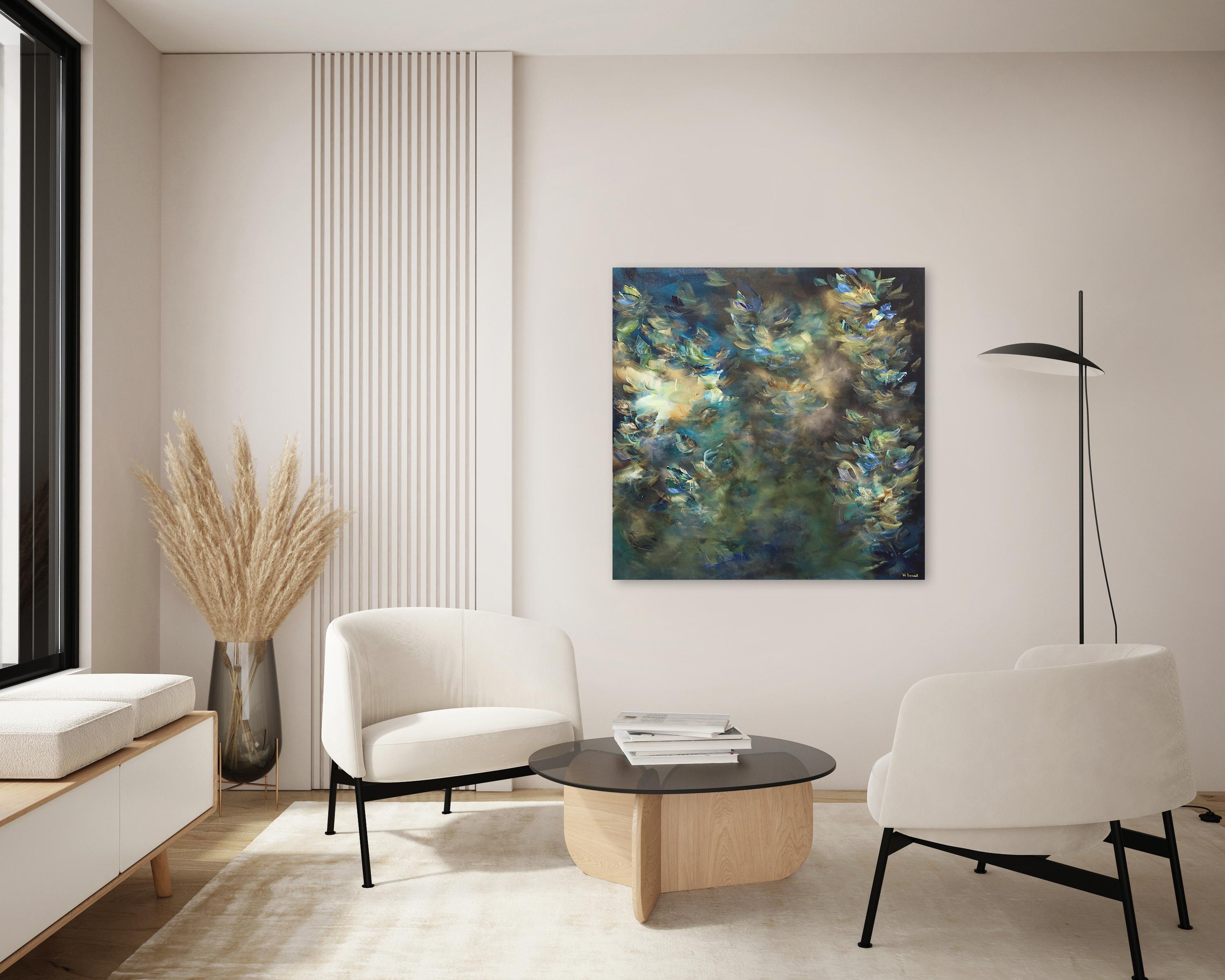 Awakening Dreams - Abstract Luminous Earth Tone Textural Floral Acrylic Artwork - Painting by Vè Boisvert