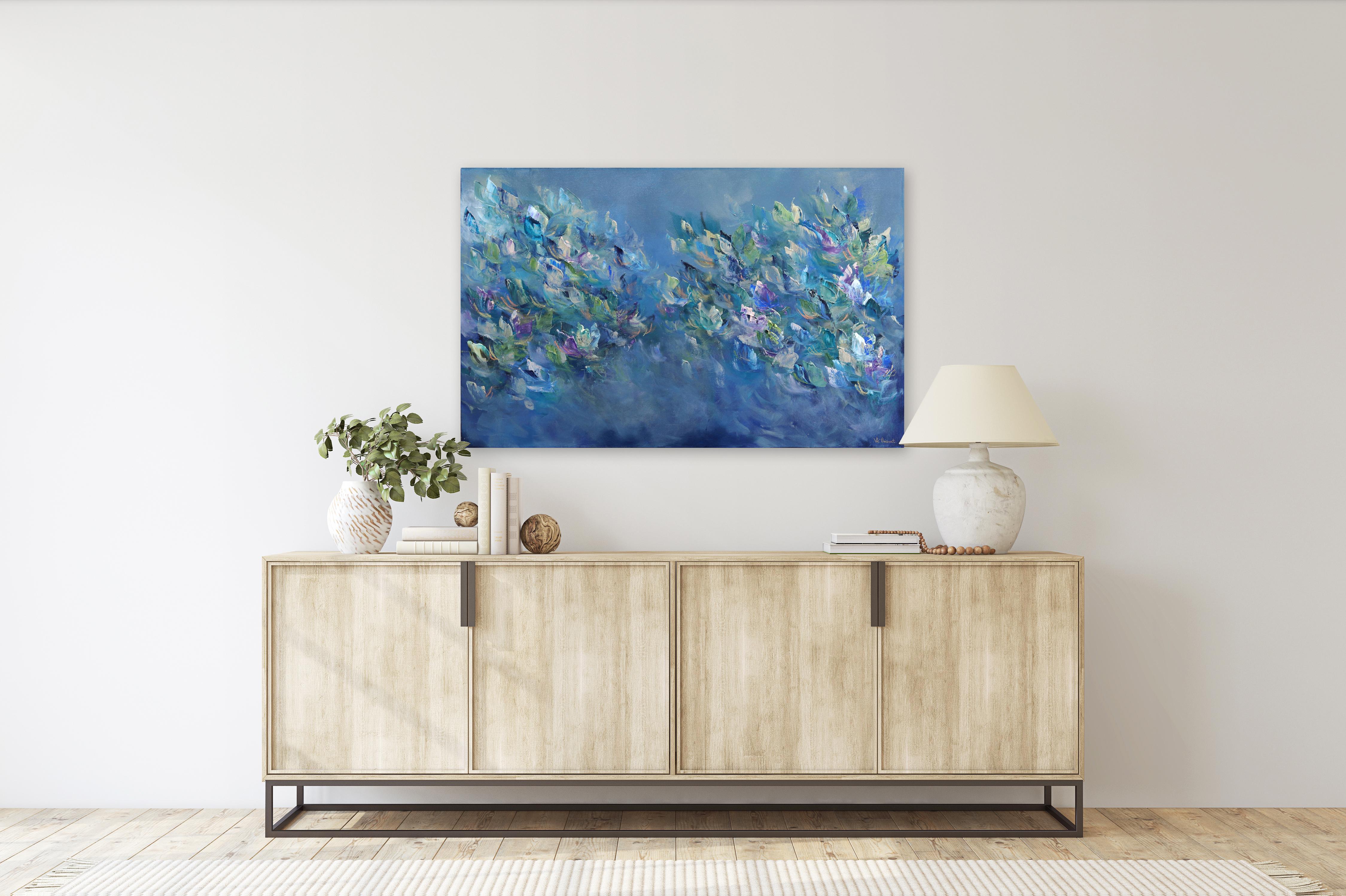 La beauté de la mer - peinture florale abstraite bleue - Painting de Vè Boisvert