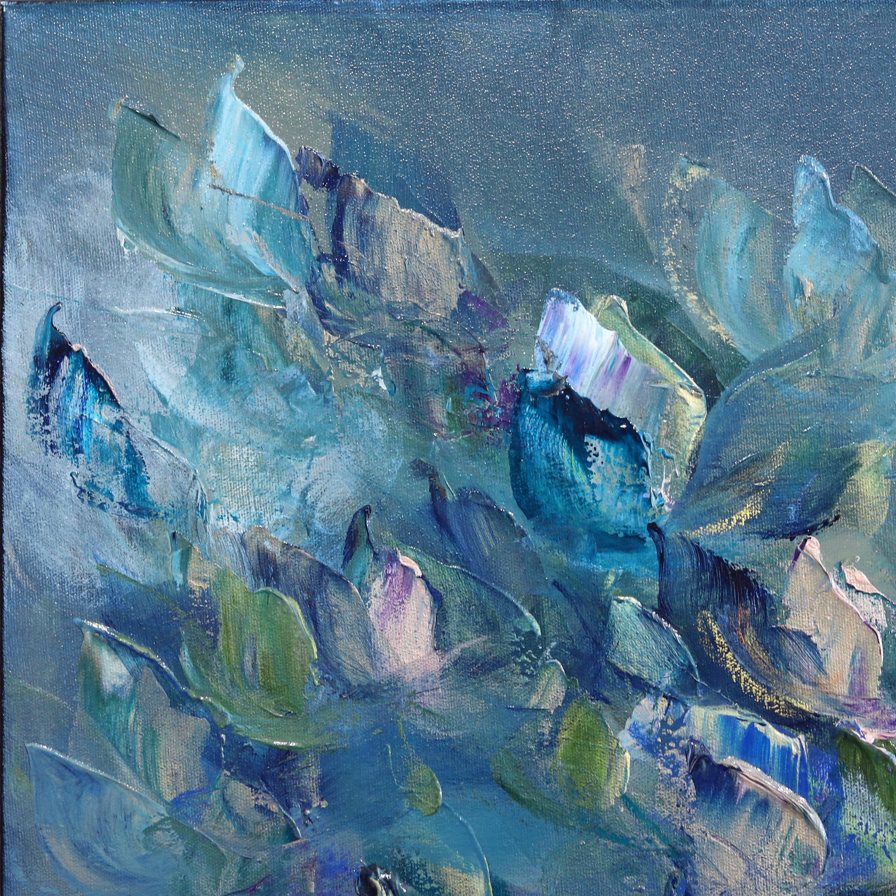 Beauty of the Sea - Blue Abstract Floral Painting For Sale 1