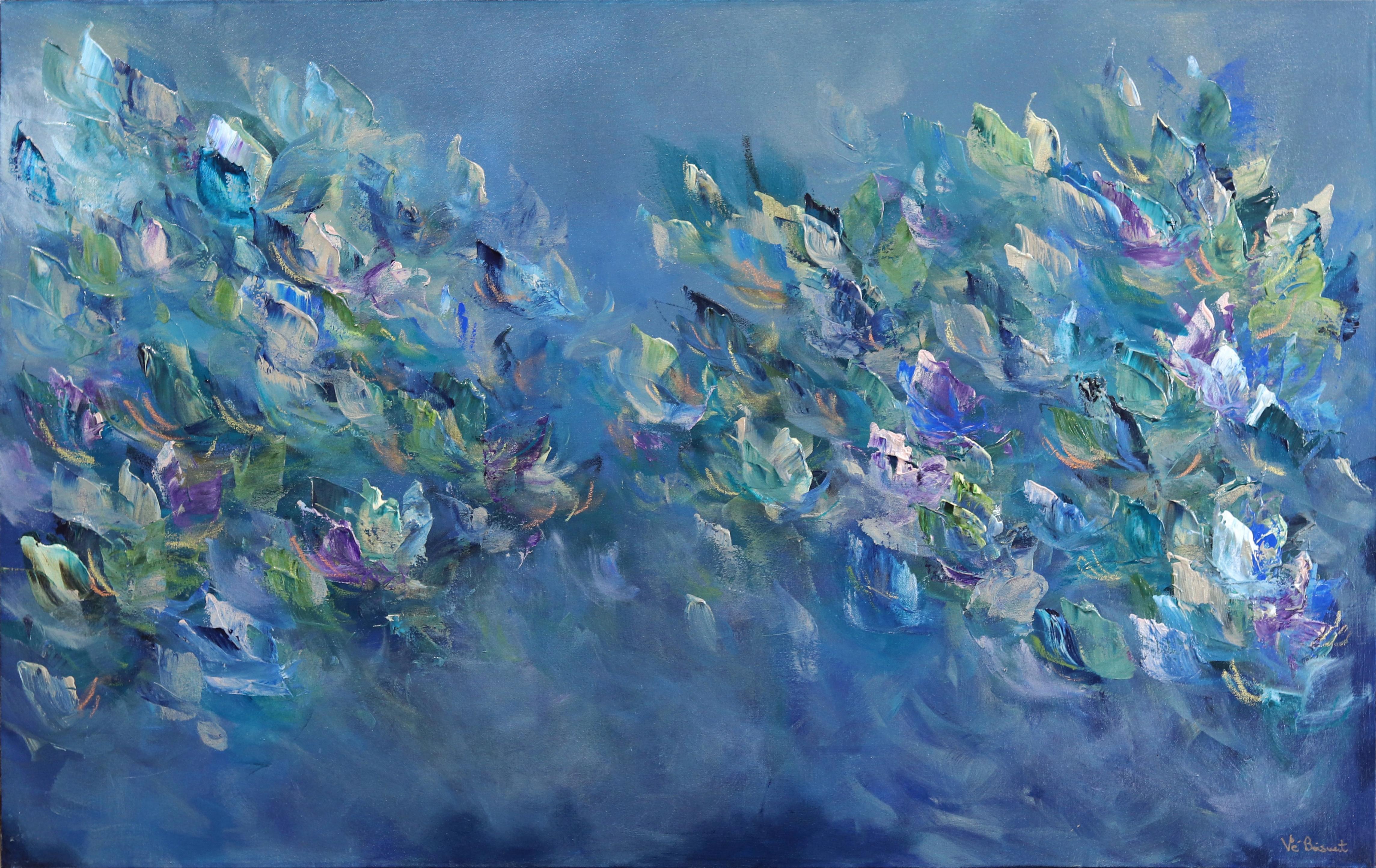 Vè Boisvert Landscape Painting - Beauty of the Sea - Blue Abstract Floral Painting