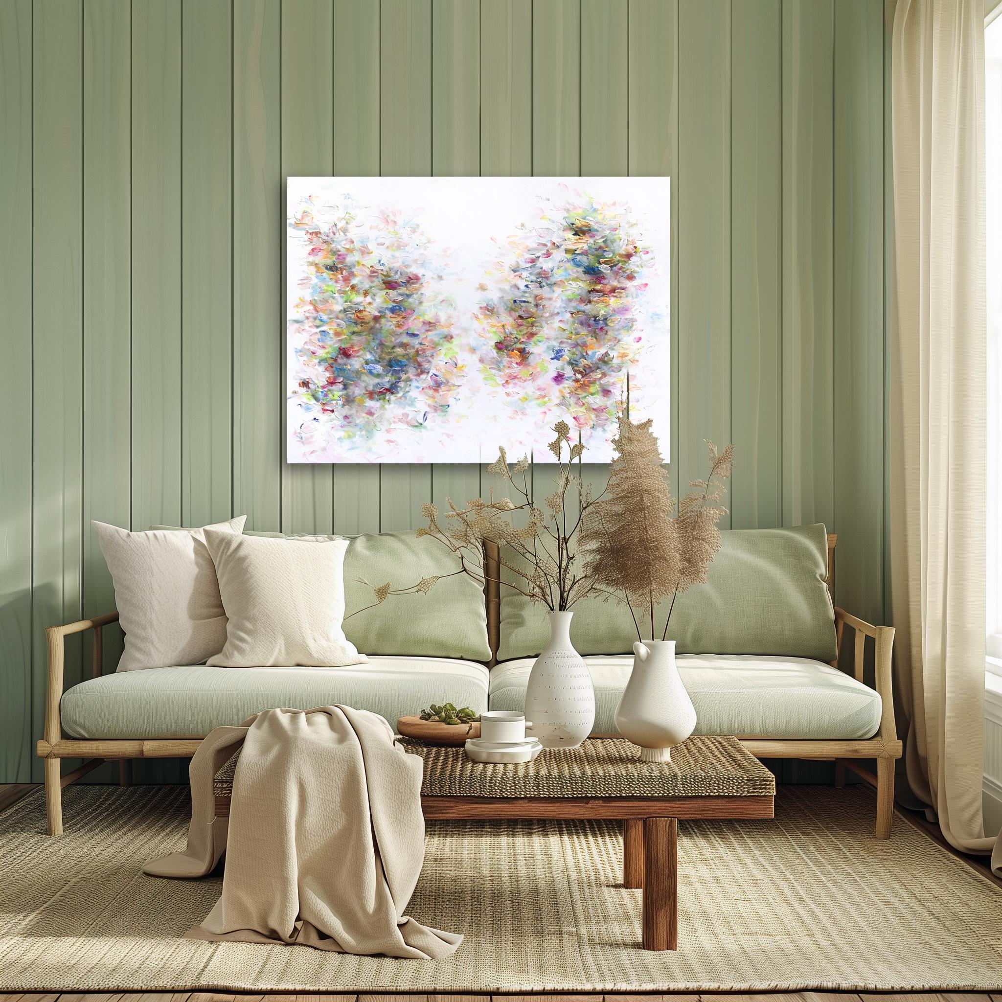 Ceremonial Wanderlust - Colorful Abstract Floral Painting - Gray Abstract Painting by Vè Boisvert