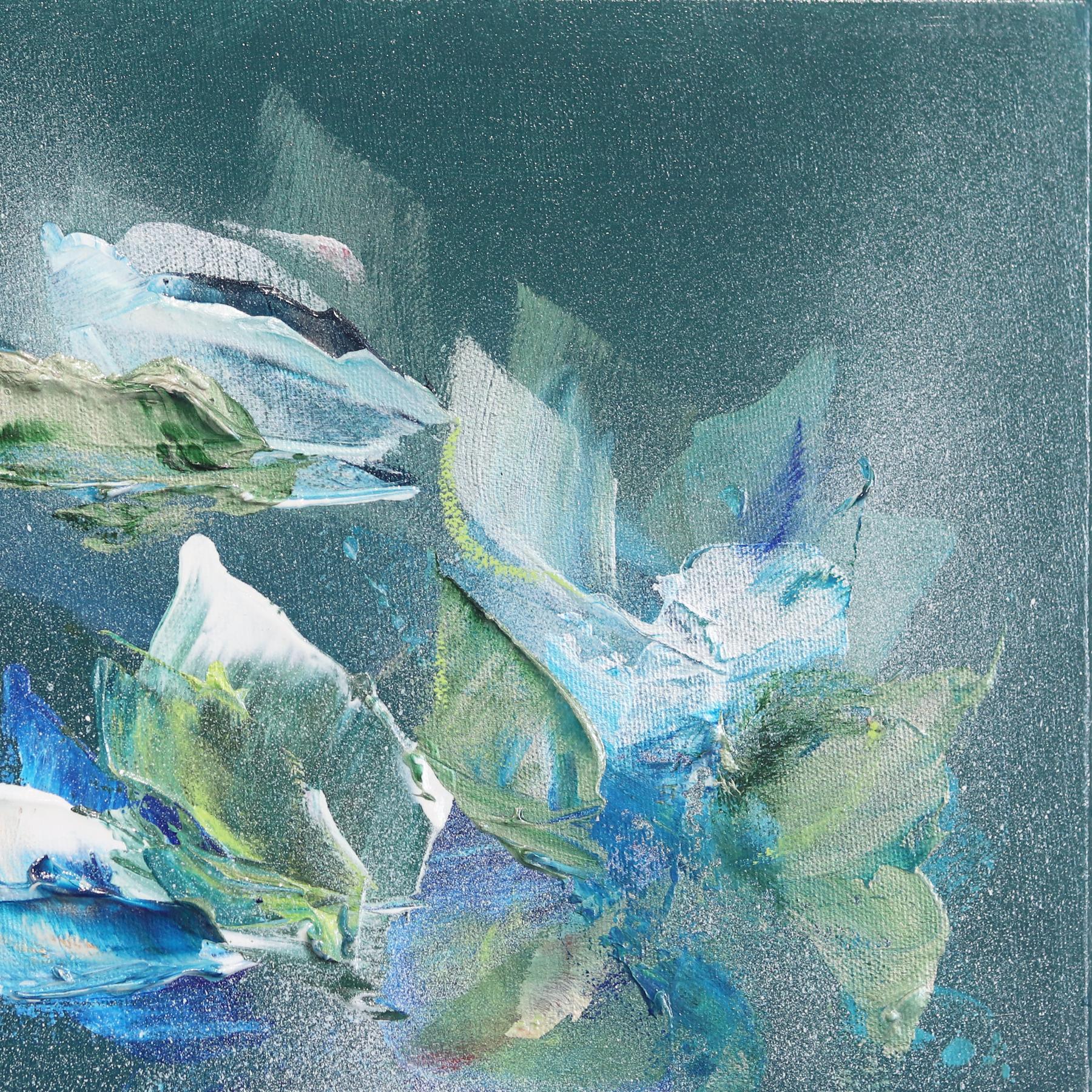 Croire au Destin - Green Teal Abstract Floral Painting For Sale 3