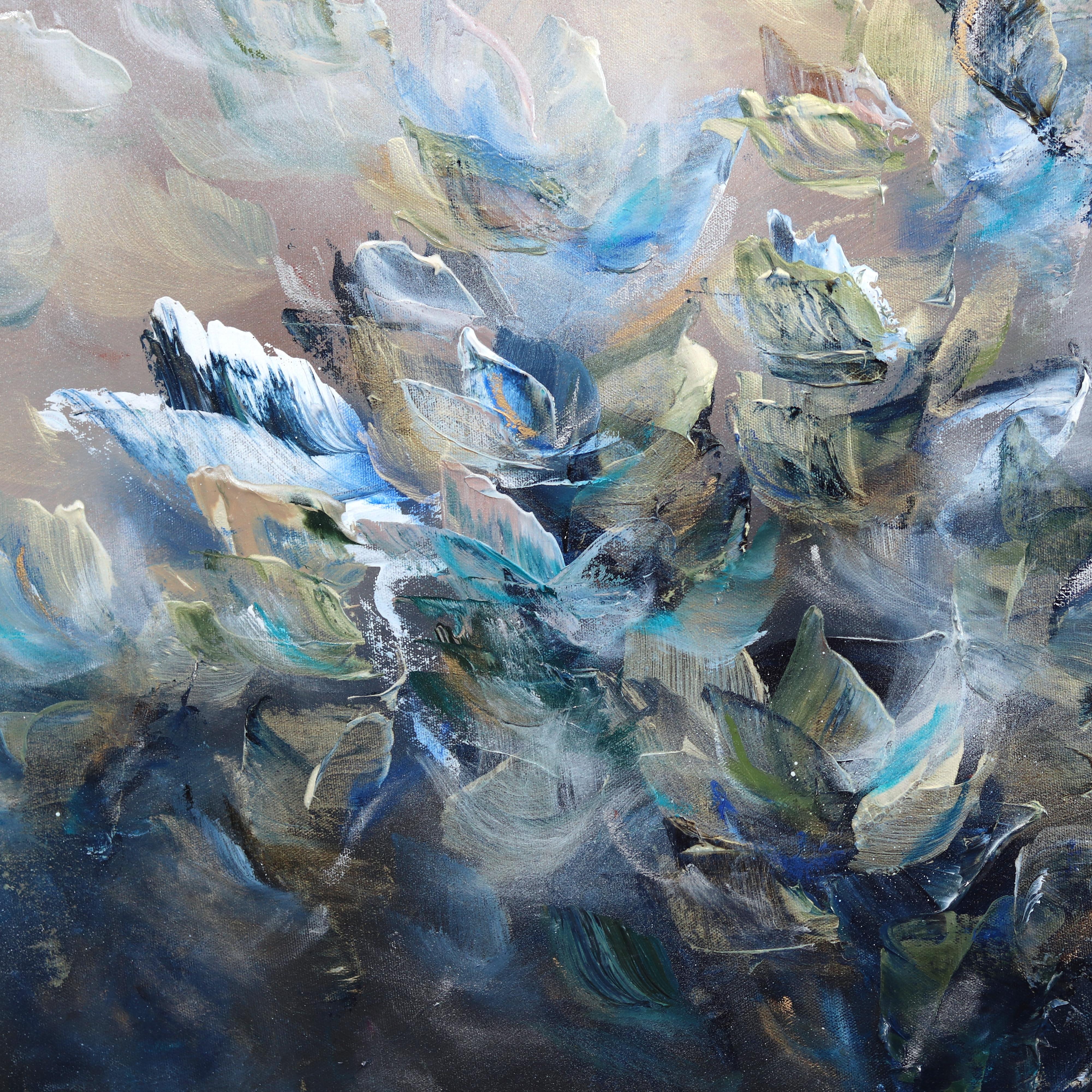 Danser Avec L'Ocean - Blaues abstraktes geblümtes Gemälde im Angebot 1