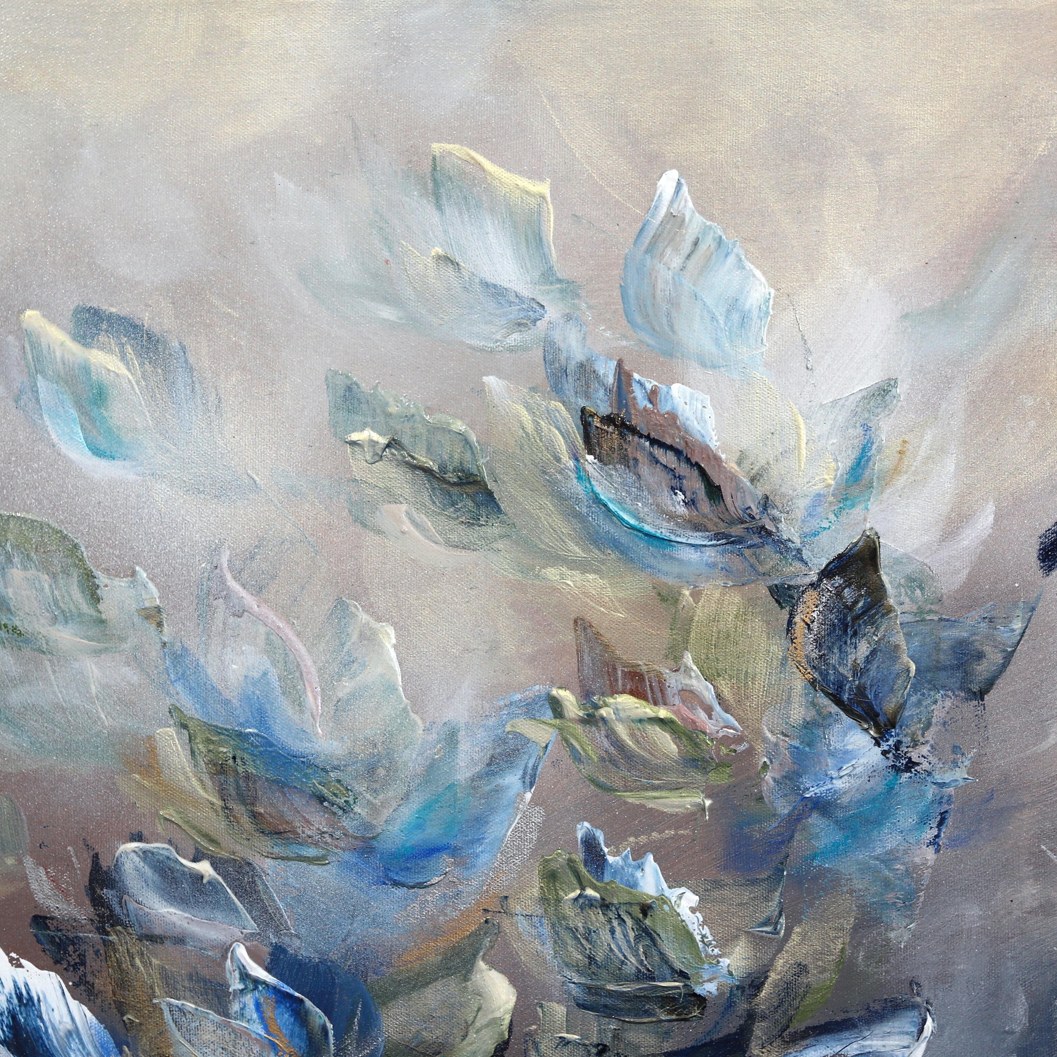 Danser Avec L'Ocean - Blaues abstraktes geblümtes Gemälde im Angebot 2