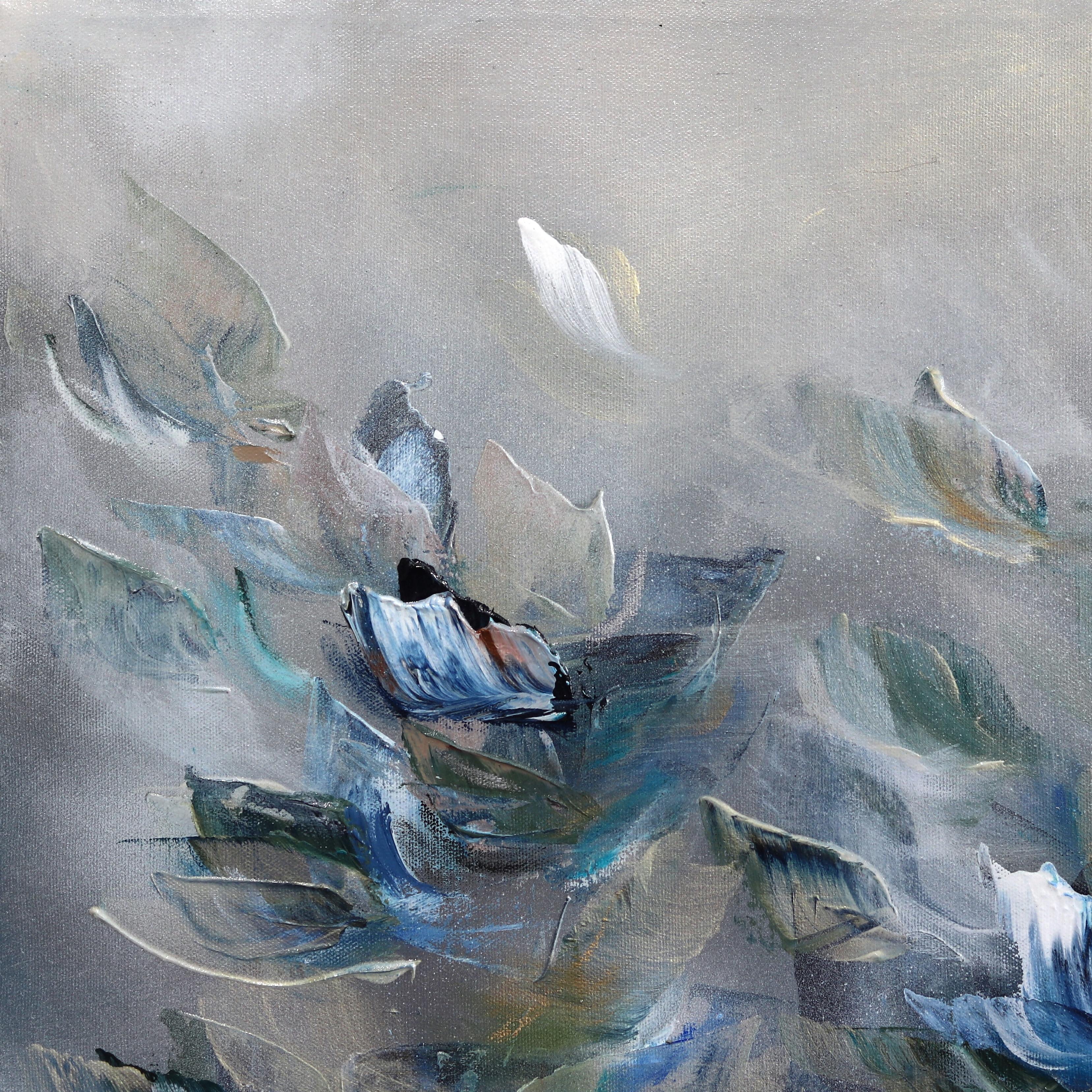 Danser Avec L'Ocean - Blaues abstraktes geblümtes Gemälde im Angebot 4