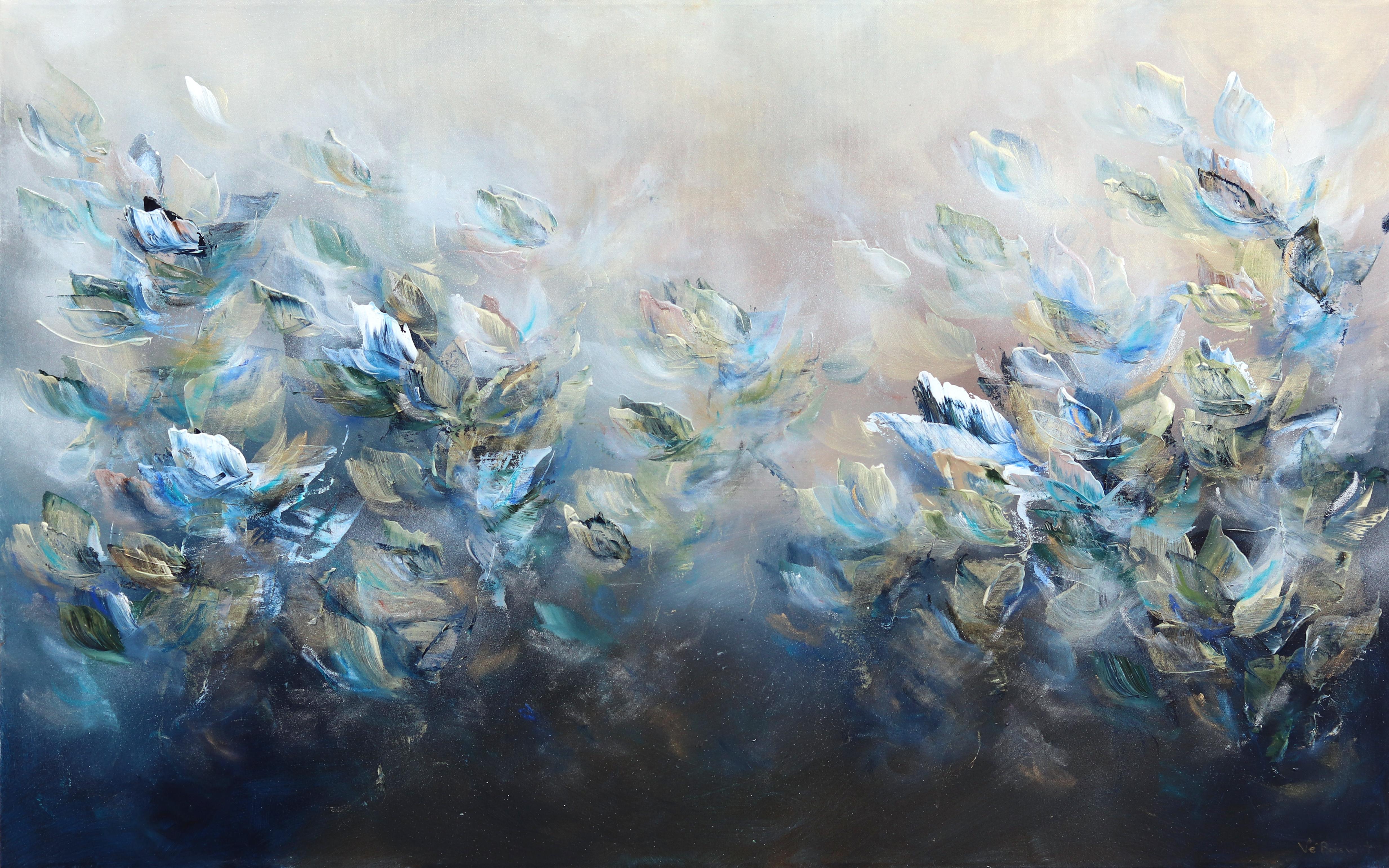 Vè Boisvert Landscape Painting – Danser Avec L'Ocean - Blaues abstraktes geblümtes Gemälde
