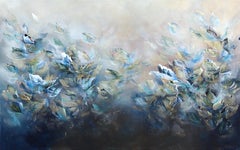 Danseur avec l'océan - peinture florale abstraite bleue