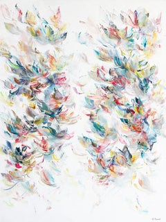 Dancing With The Universe – Texturiertes abstraktes Landschaftsgemälde mit Blumen
