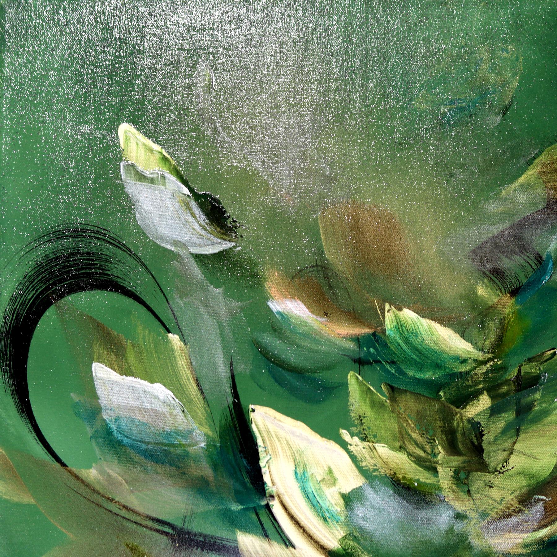 Creatividad etérea - Pintura acrílica abstracta floral texturizada en tono verde tierra - Painting Abstracto de Vè Boisvert
