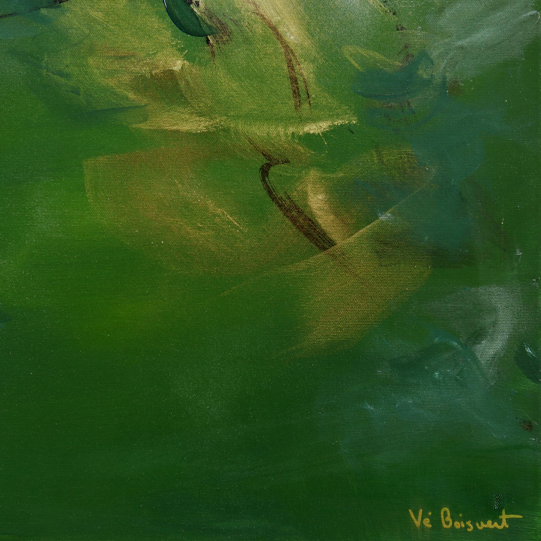 Creatividad etérea - Pintura acrílica abstracta floral texturizada en tono verde tierra en venta 3