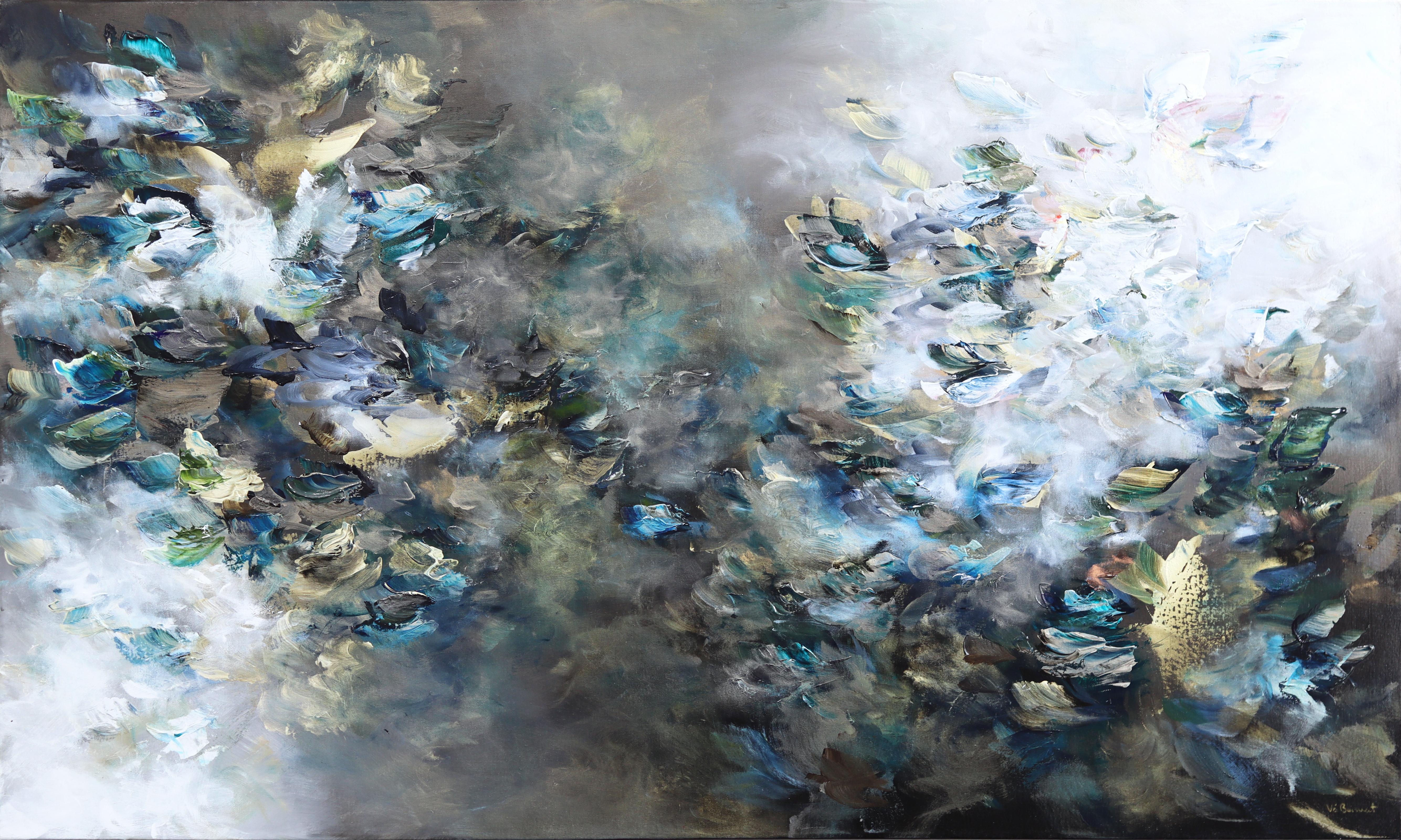 Suivez votre intuition - Peinture acrylique texturale abstraite aux tons froids sur toile