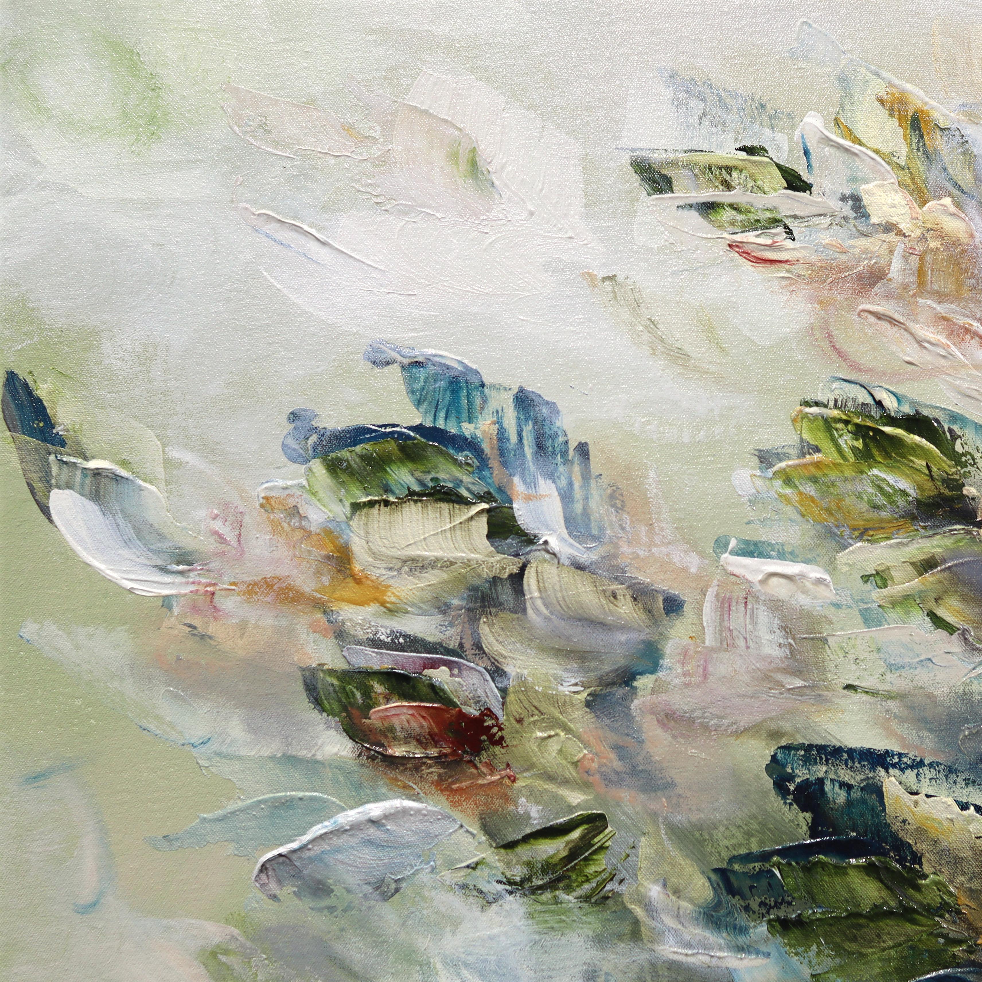 Freedom in Nature - Large Abstract Green Tone Textural Floral Acrylic Painting For Sale 1