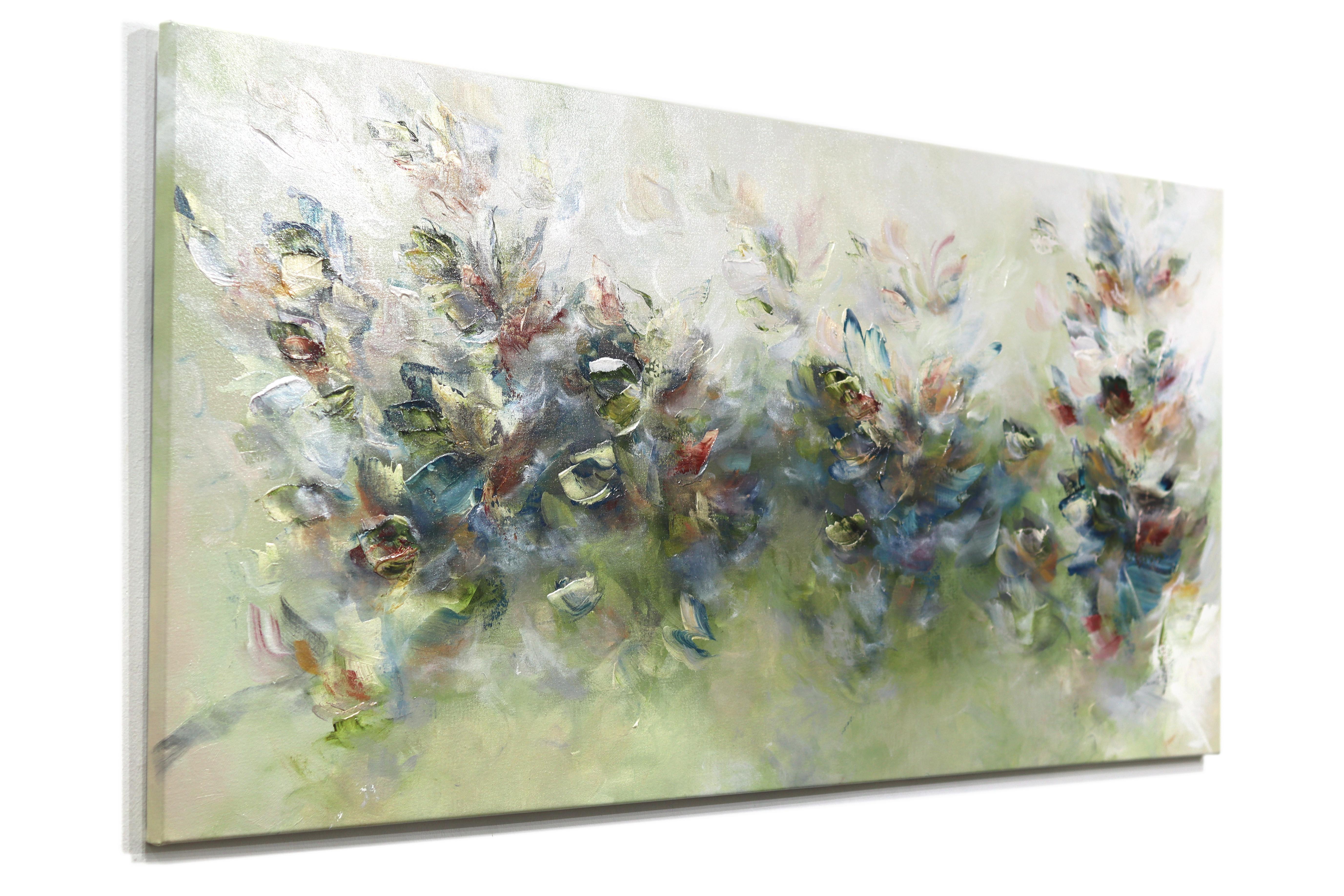 Freedom in Nature - Large Abstract Green Tone Textural Floral Acrylic Painting For Sale 2