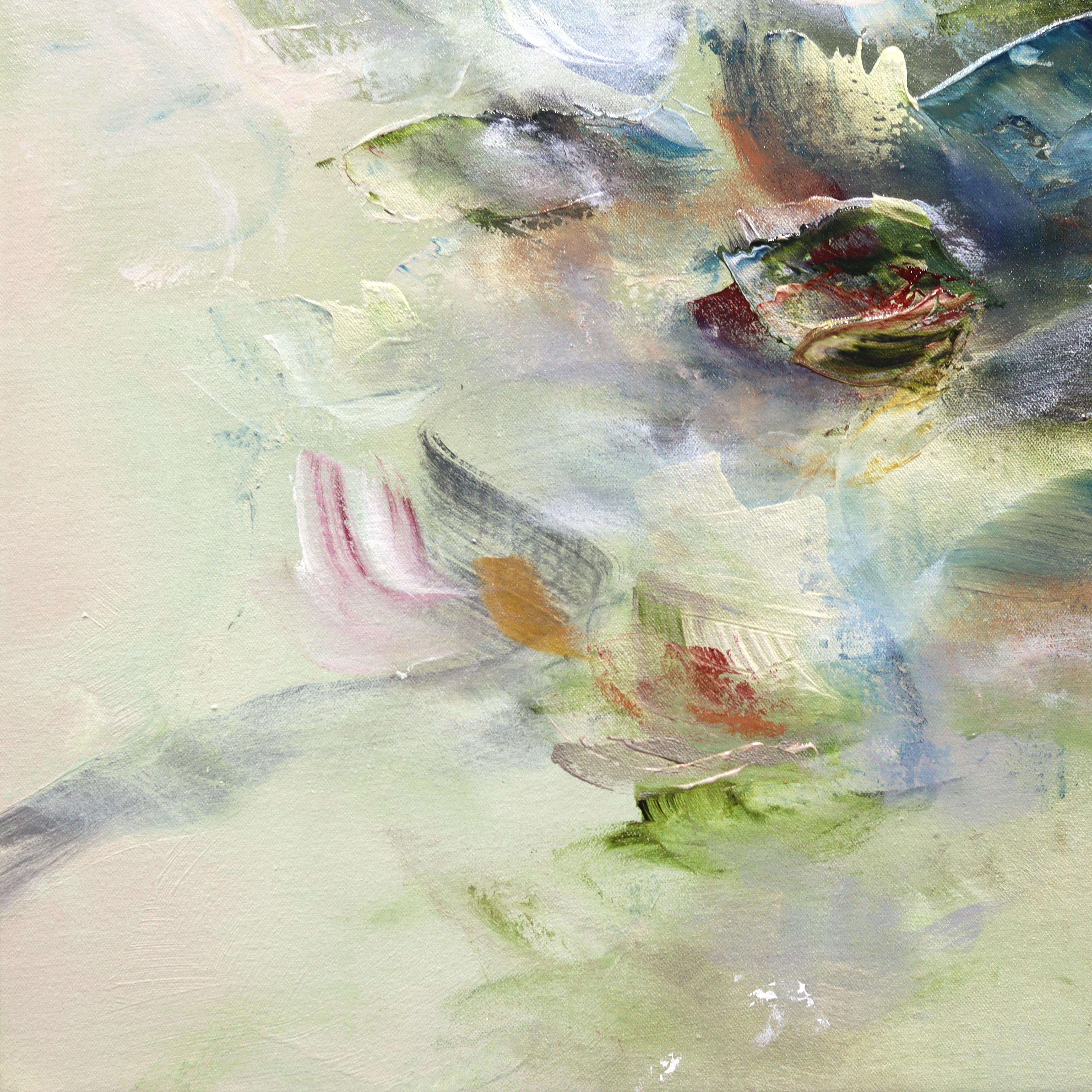 Freedom in Nature - Large Abstract Green Tone Textural Floral Acrylic Painting For Sale 3