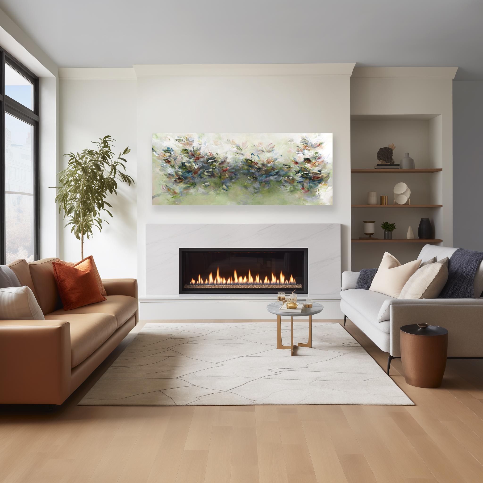 Freedom in Nature - Large Abstract Green Tone Textural Floral Acrylic Painting For Sale 4