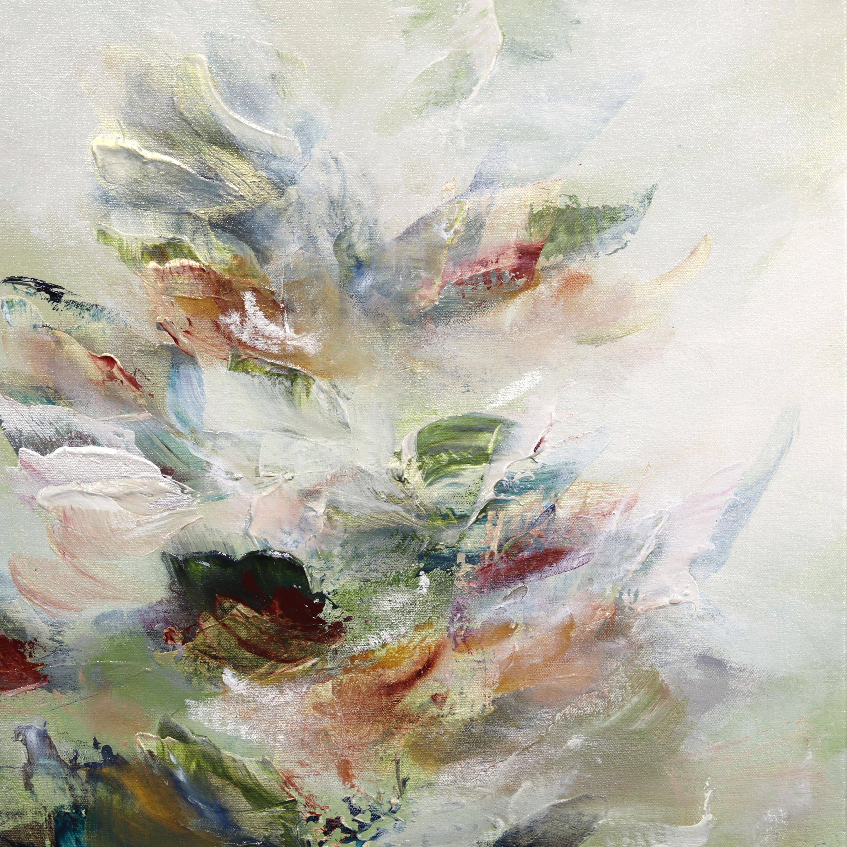 Freedom in Nature - Large Abstract Green Tone Textural Floral Acrylic Painting For Sale 5