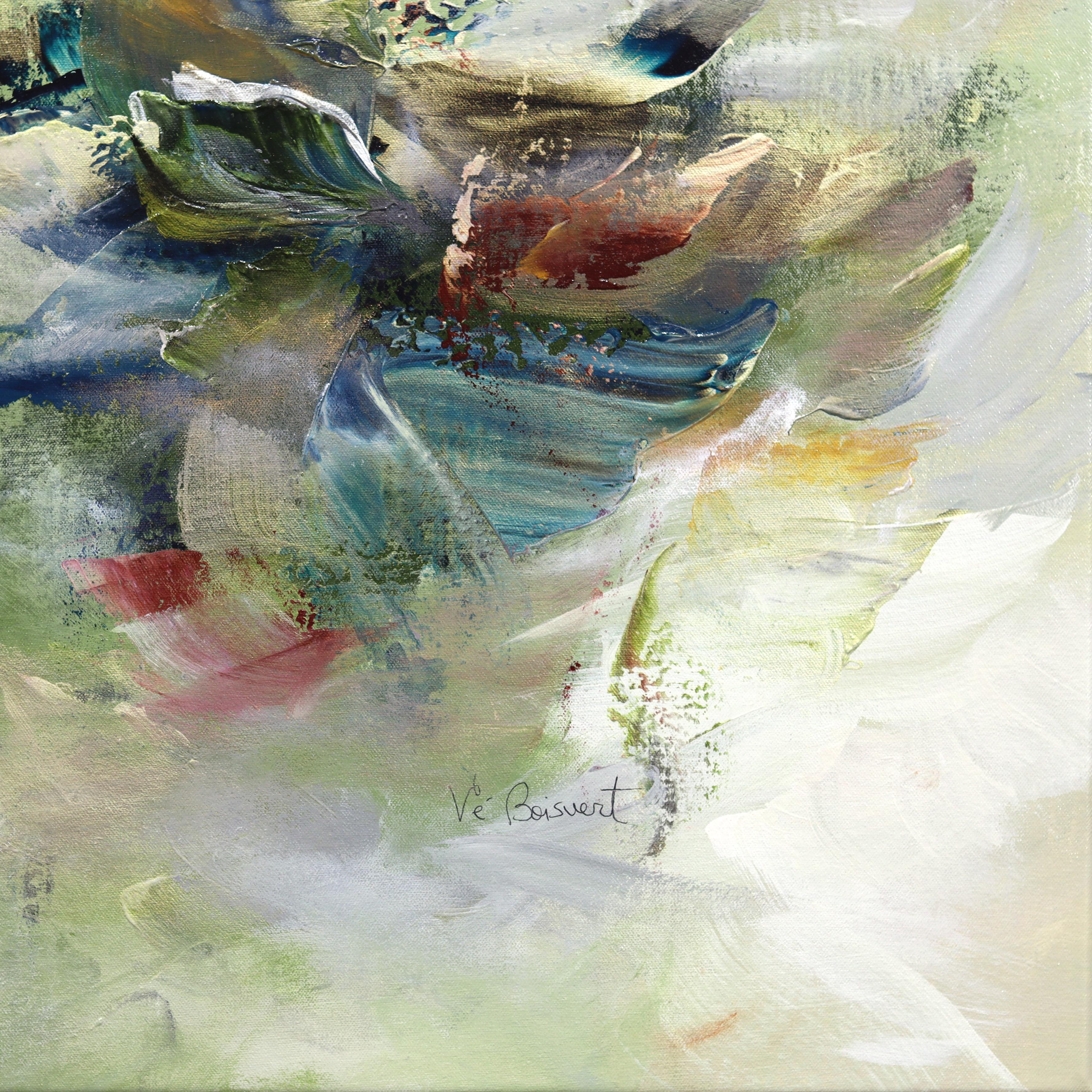 Freedom in Nature - Large Abstract Green Tone Textural Floral Acrylic Painting For Sale 6