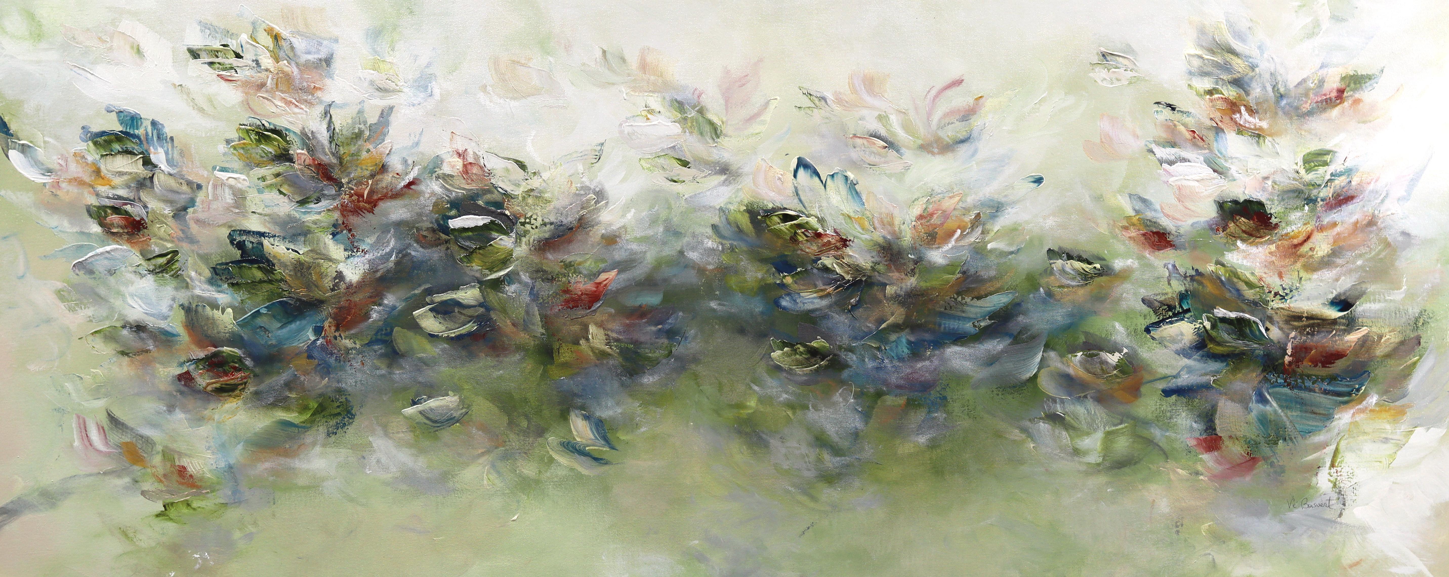 Freedom in Nature - Large Abstract Green Tone Textural Floral Acrylic Painting - Mixed Media Art by Vè Boisvert