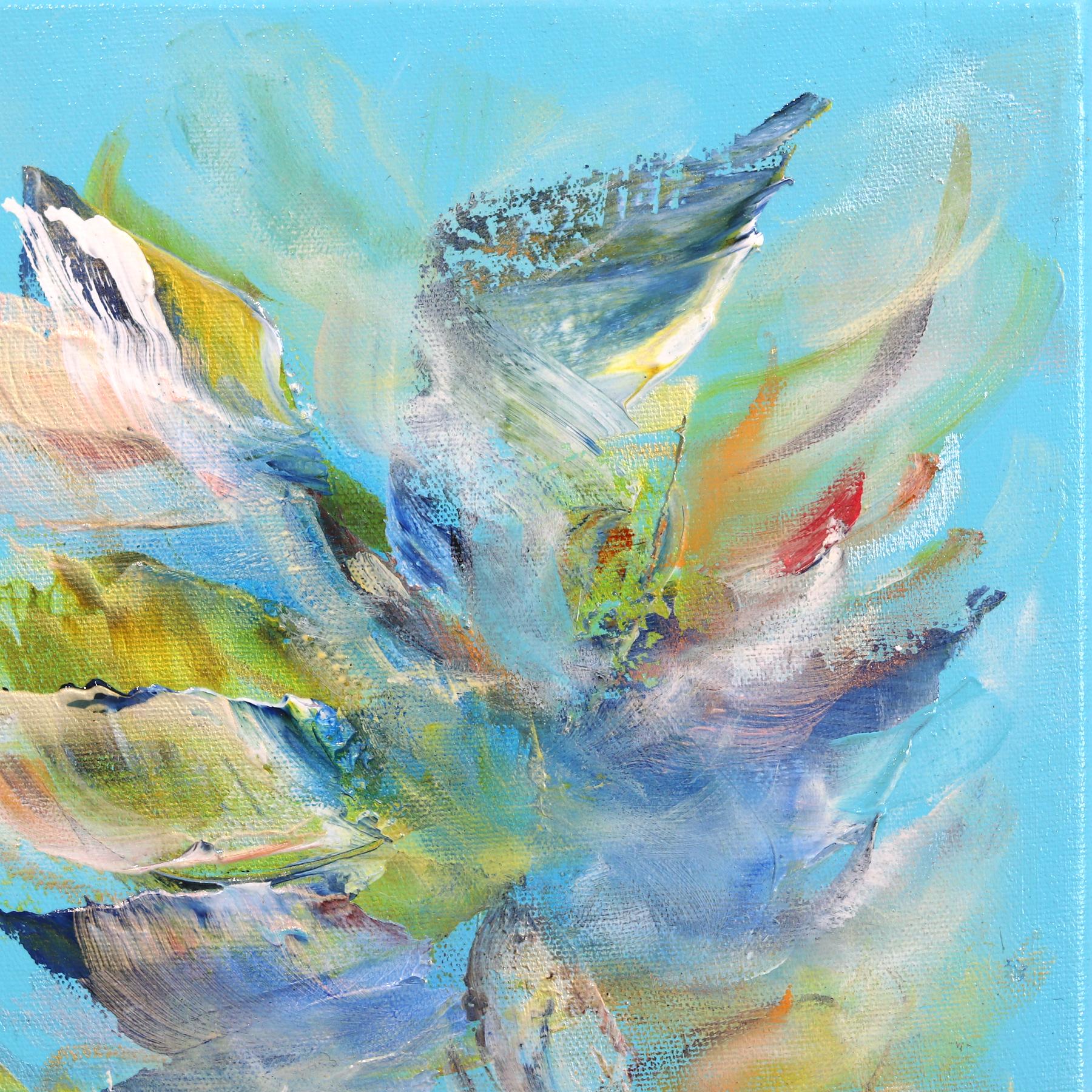 Freedom in the Sky - Serene Light Blue Pastel Textural Abstract Floral Painting For Sale 3