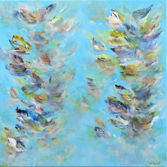 Freedom in the Sky - Serene Light Blue Pastel Textural Abstract Floral Painting
