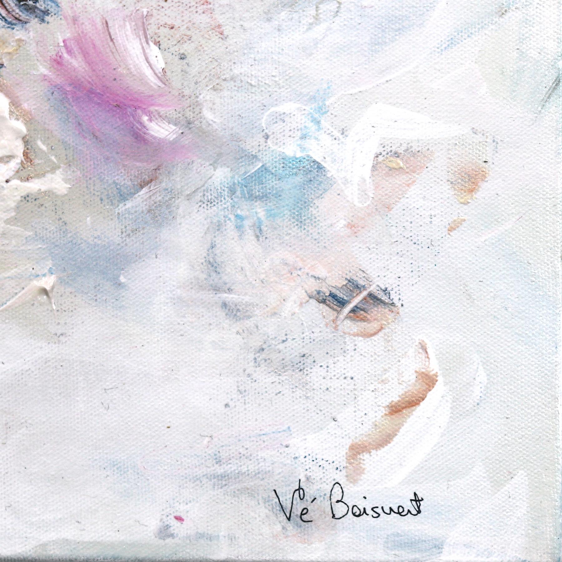 From the Cosmos to the Sea - Soft Cool Tone Textural Floral Abstract Painting For Sale 5