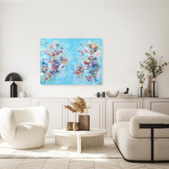 Have Fun with Life! - Abstract Sky Blue Textural Multicolor Floral Painting