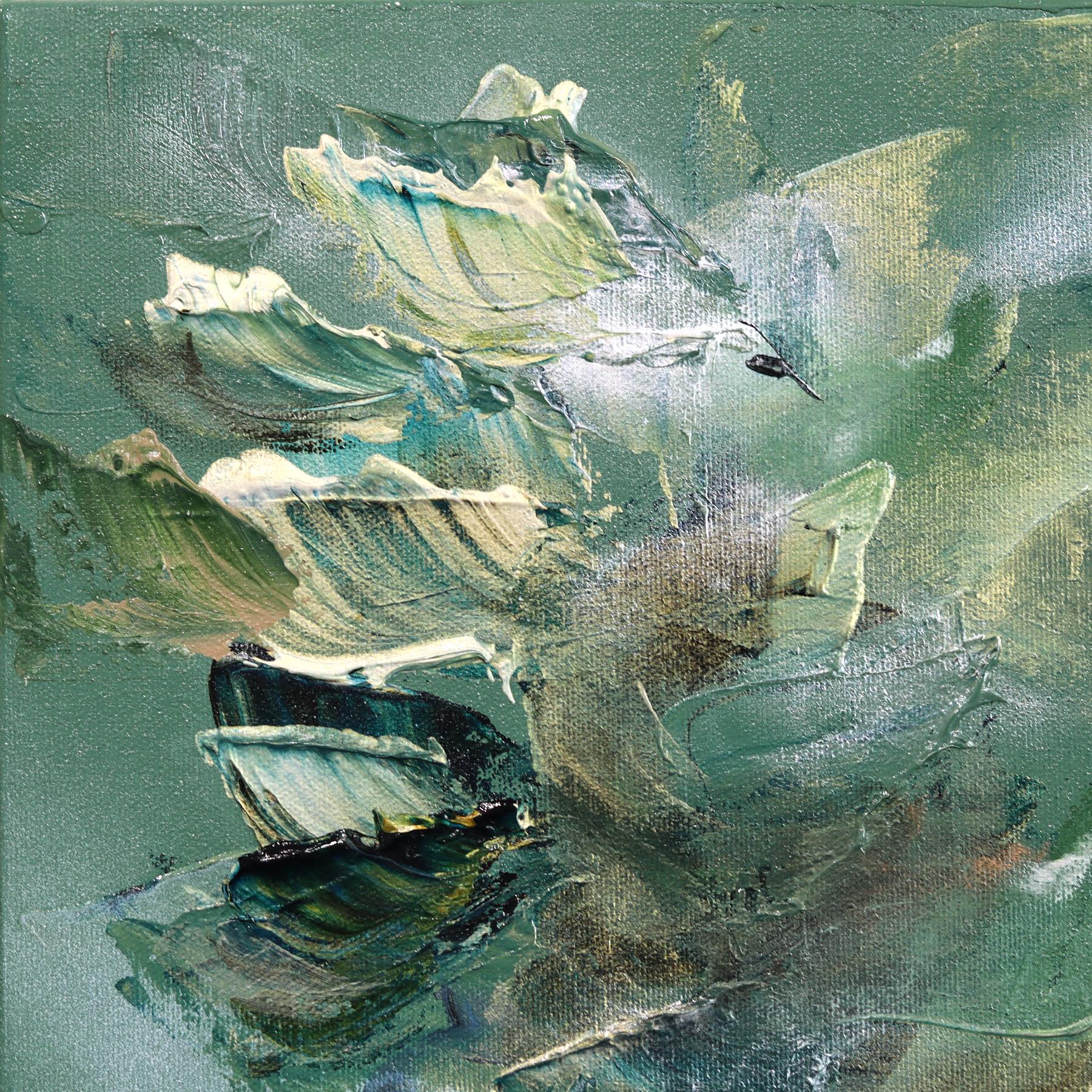 Healing Forest - Abstrakte Grüntöne Texturierte Blumen Acryl Leinwand Gemälde im Angebot 1