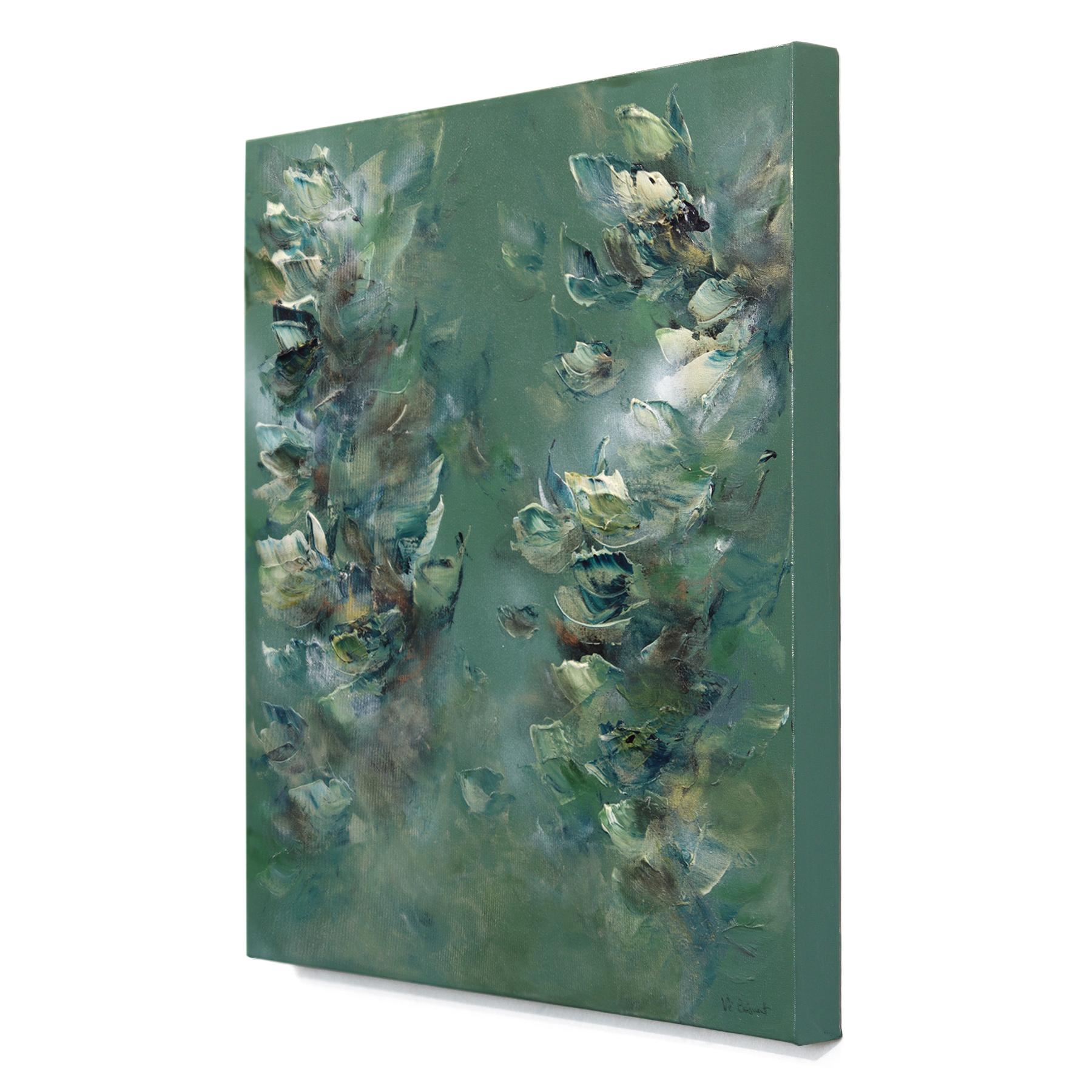 Healing Forest - Abstrakte Grüntöne Texturierte Blumen Acryl Leinwand Gemälde im Angebot 2